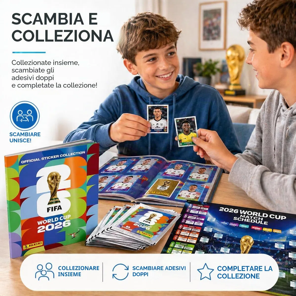 Set Panini Coppa del Mondo 2026 Figurine & Album – Calcio con Collana di Fiori, Album Panini & Calendario Partite (1 Bustina / 13 Figurine)