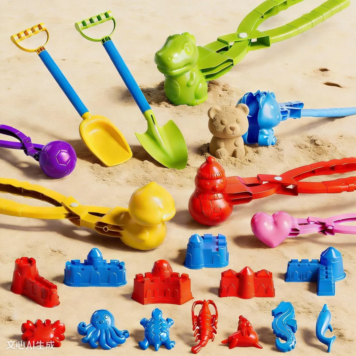 Set di giocattoli da spiaggia da 21 pezzi con fermagli, stampi e 2 pale, giocattolo estivo per bambini di età compresa tra 3 e 5 anni, regalo di Natale e di compleanno