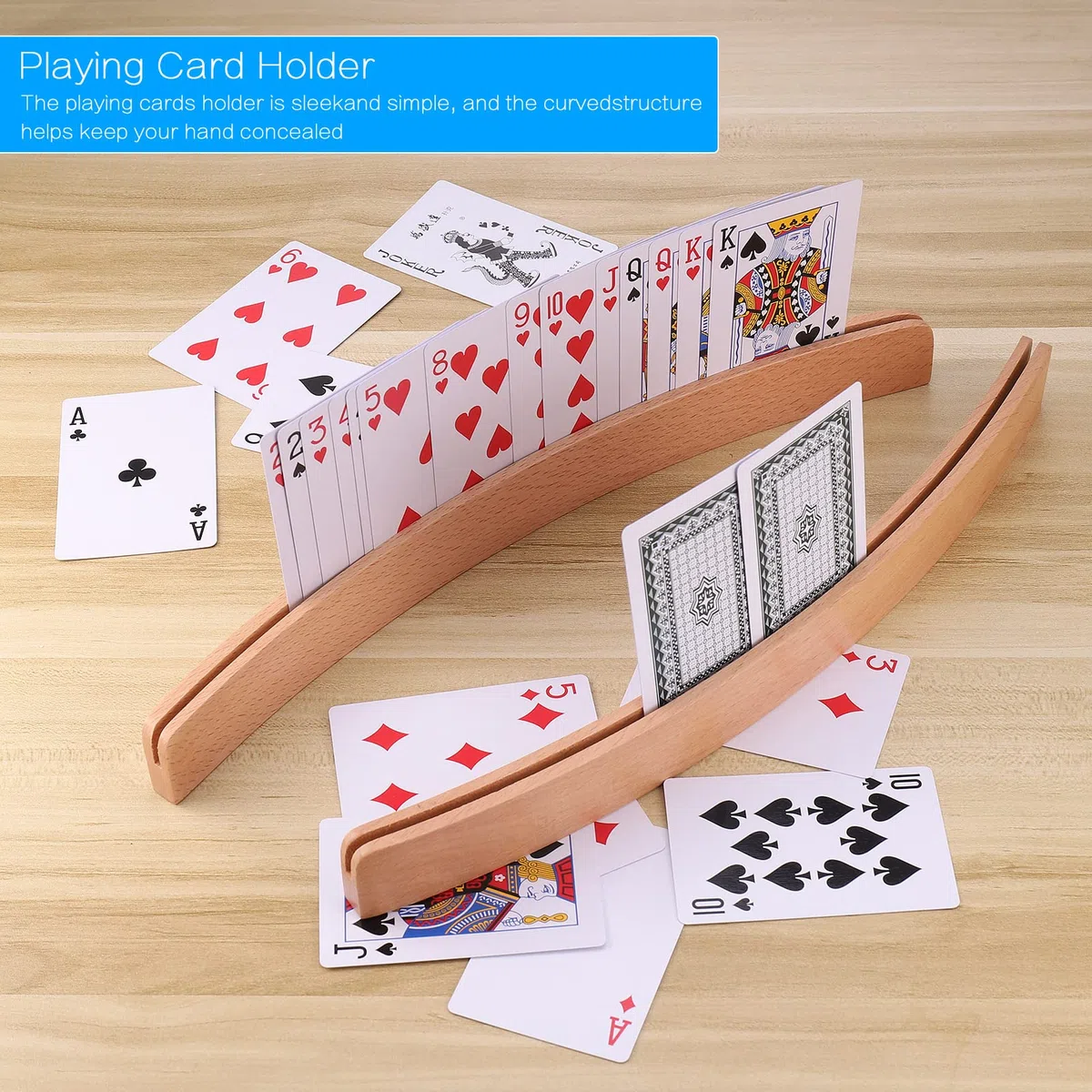 Zocipro 2 porte carte da gioco per bambini, legno curvo, mani libere, Poker/Bridge/Uno, organizzato per adulti e anziani