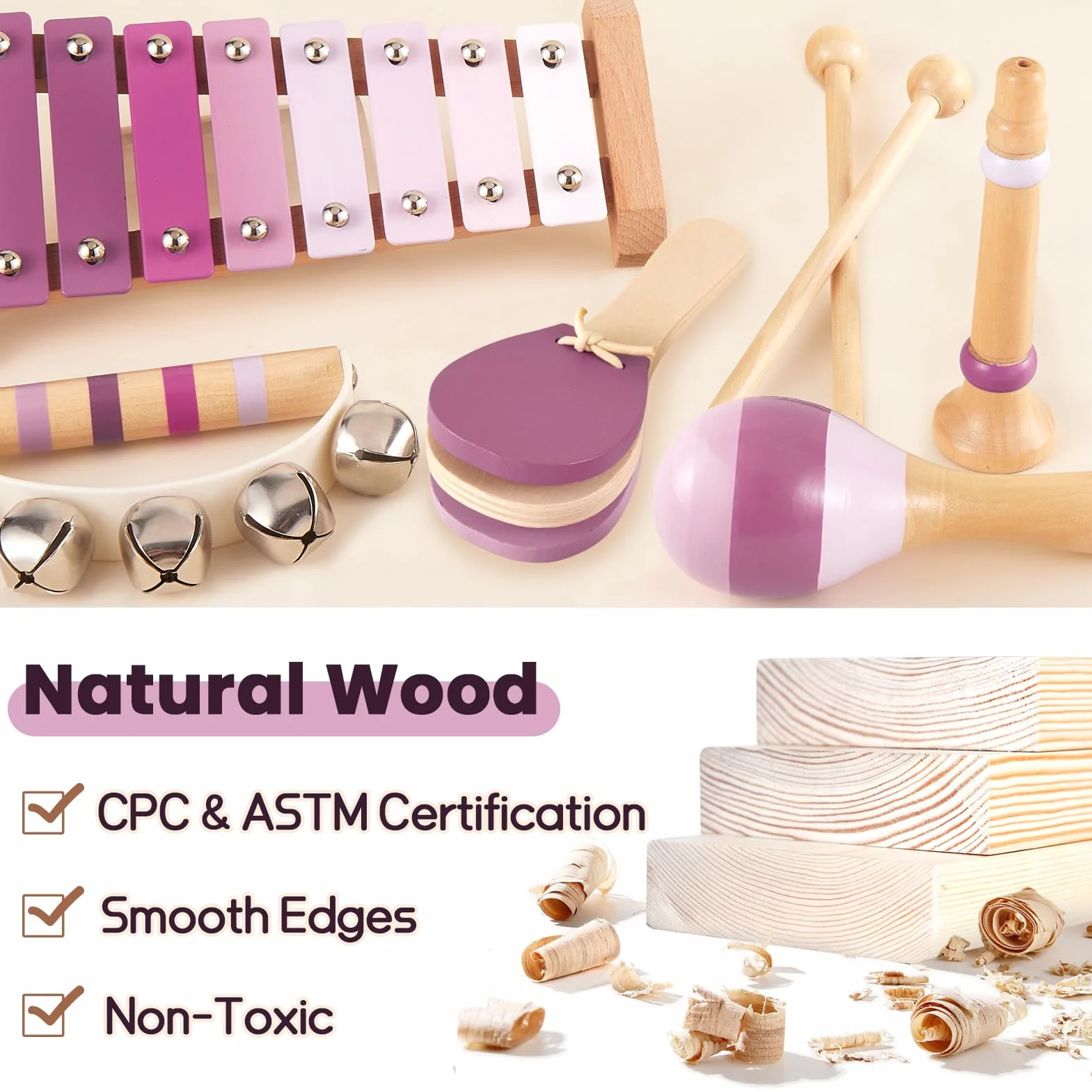 BUYGER Strumenti Musicali per Bambini con Xilofono Tamburi, Giocattolo Musicale Legno, Giochi Montessori 1 + Anno, Regalo per Bebe Bambini Bambina