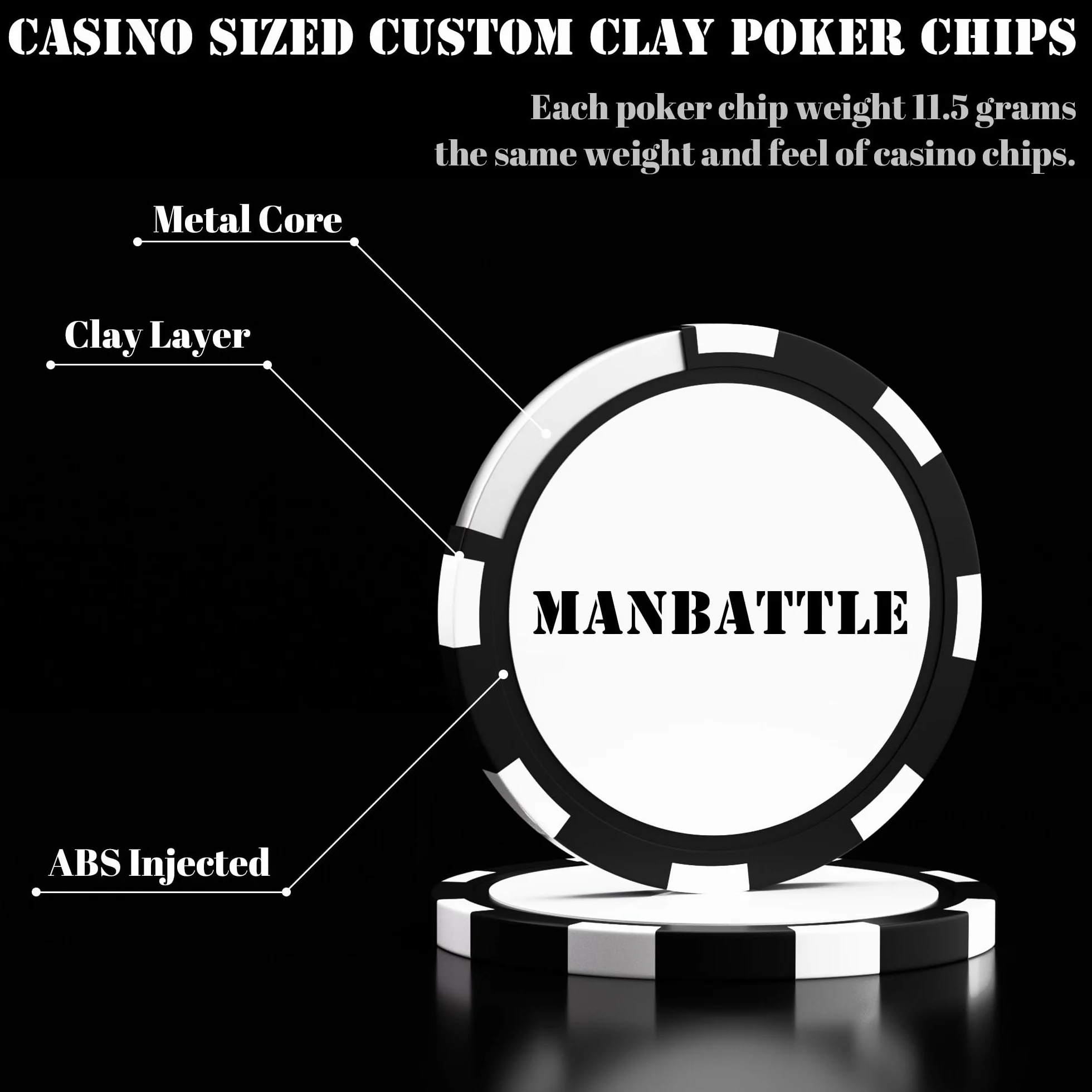 25 fiches da poker in argilla personalizzate, 40 mm pesanti 11,5 grammi di fiches da poker personalizzate con logo o testo, gettoni personalizzati per bar, feste, biglietti da visita, golf
