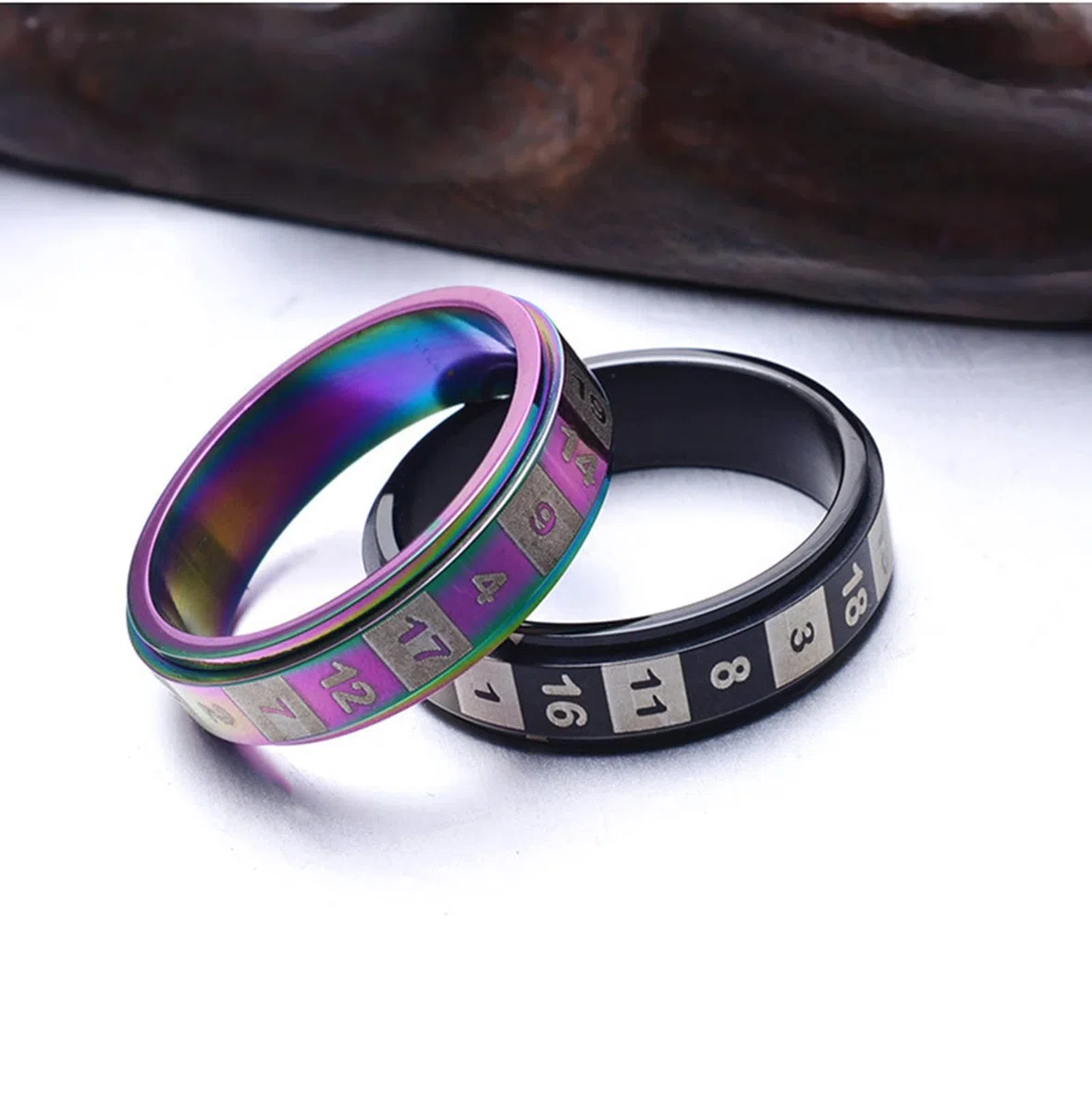 Anelli da Uomo, Numeri Girevole Anti Stress Fidget Spinner Ring Colorato/Nero