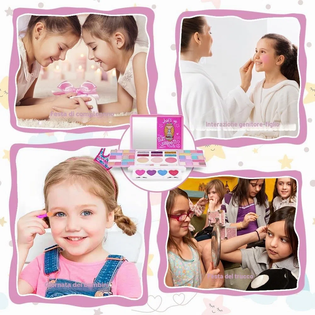 Aomig Trucchi Bambina Set, 43 Colori Trucco Ombretti per Bambini, Regalo per Compleanno, Halloween, Carnevale, Natale e Natale per Ragazze Età 3~8