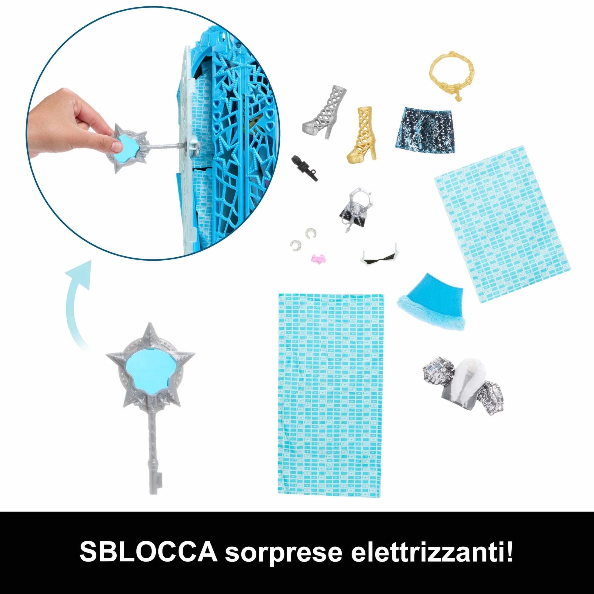 Monster High Segreti da Brivido - Frankie Stein I Misteri di Hauntlywood, bambola con abiti, guardaroba e 19 accessori glamour a sorpresa inclusi, giocattolo per bambini, 4+ anni, JBG81