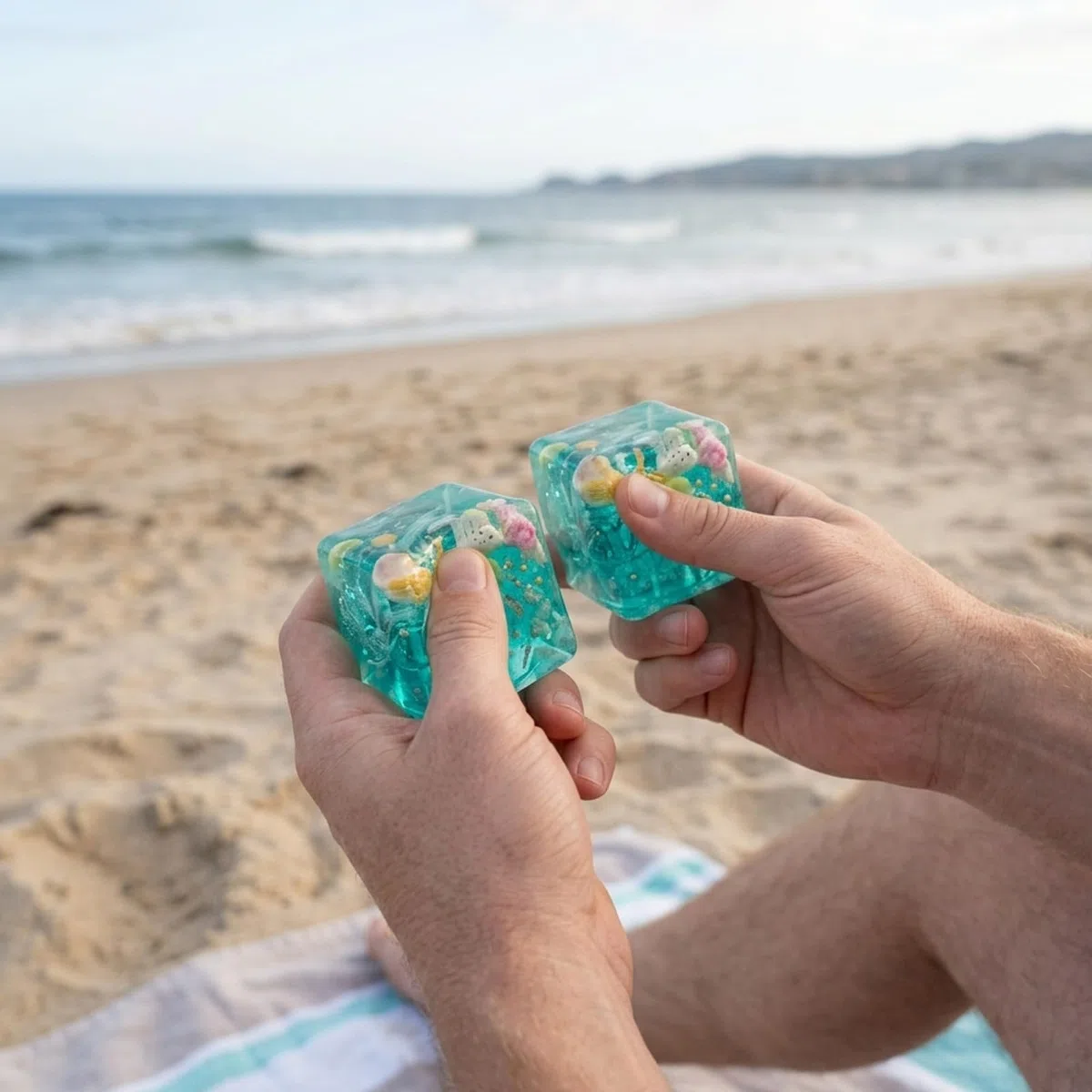 2 cubetti di ghiaccio Squishy, bel cubo per messa a fuoco, conchiglia in riva al mare per adulti, supporto per la concentrazione di scrivania e aula