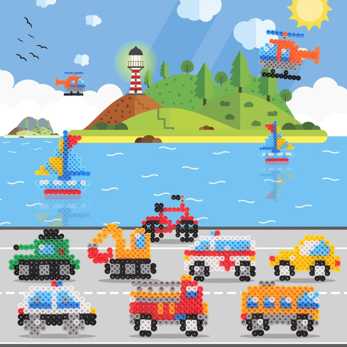 Homgaty Perline da Stirare 10 mm, Oltre 1000PZ con Piastre e Accessori, Grandi Perle per Bambini, Set Creativo Fai da te con Tanti Modelli, Ideale dai 3 Anni in Su (Trasporti)