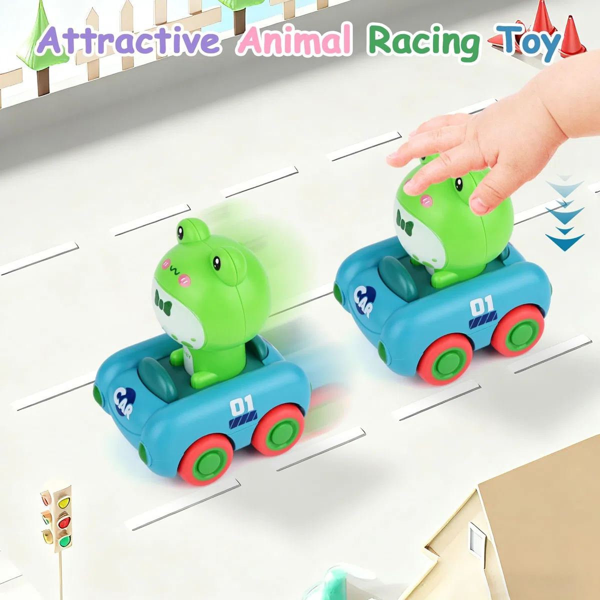 Weinsamkeit 4 Pcs Macchinine Press and Go, Macchinine Giocattolo di Animali, Giochi Macchinine per Bambini 1 Anni, Macchinine Giocattolo Inerzia per 1 2 3 Bambini e Bambine, Natale Compleanno Regalo