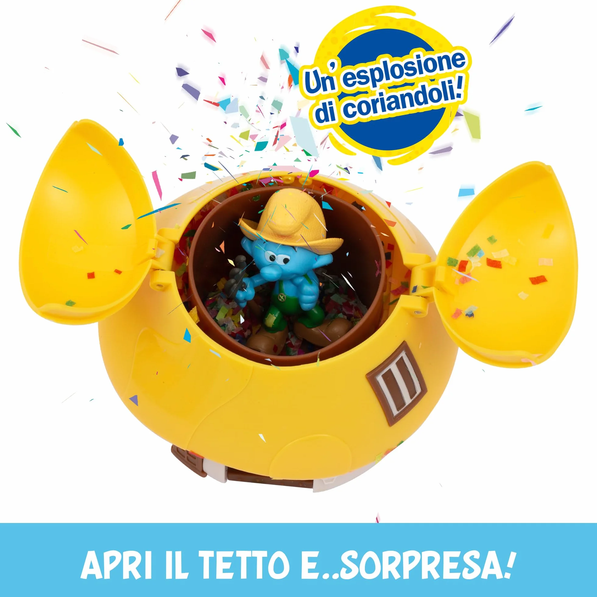 Giochi Preziosi I Puffi – Puffo Contadino da 5,5 cm e la Sua Casetta dei Puffi con Tetto Giallo, Meccanismo Ricaricabile ed Effetto Sorpresa, per Bambini A Partire dai 3 Anni