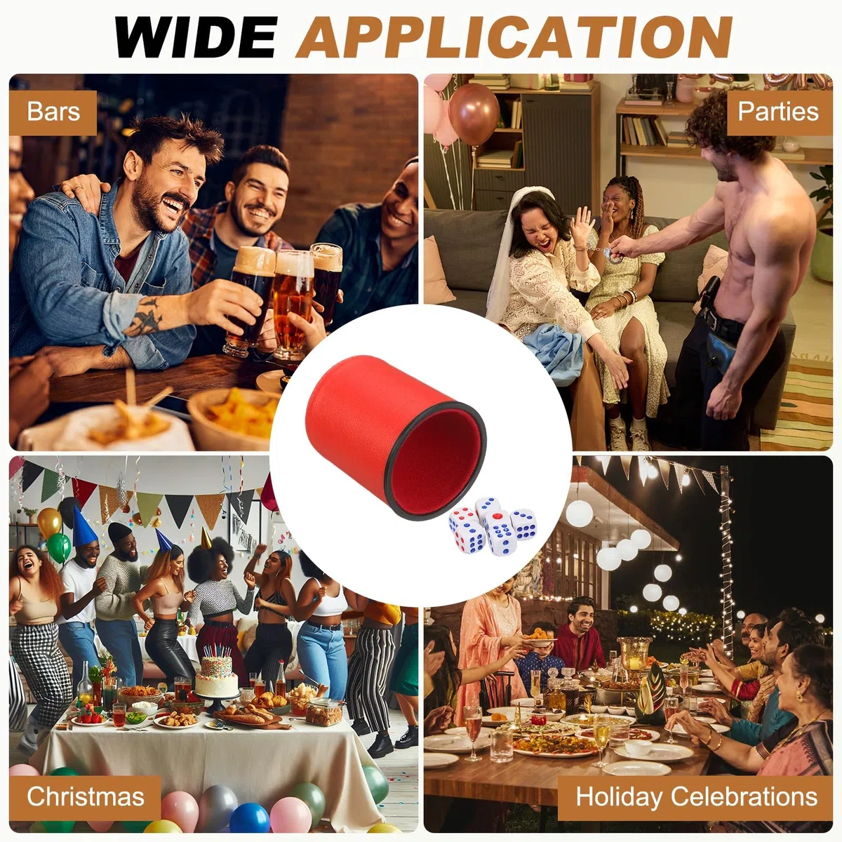 sourcing map Coppa per dadi professionale foderata in feltro, in pelle PU, silenziosa, include 6 dadi a pois per riunioni di bar, giochi da tavolo, colore: rosso