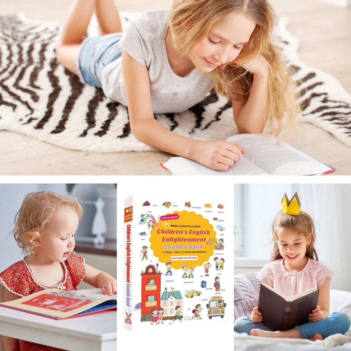 Generico English Words Sound Books - Gioco Di Lettura Di Oltre 500 Parole | Libri Di Apprendimento Elettrici Interattivi Di Oltre 500 Parole | Per La Scuola 'infanzia, La Biblioteca 'asilo, La