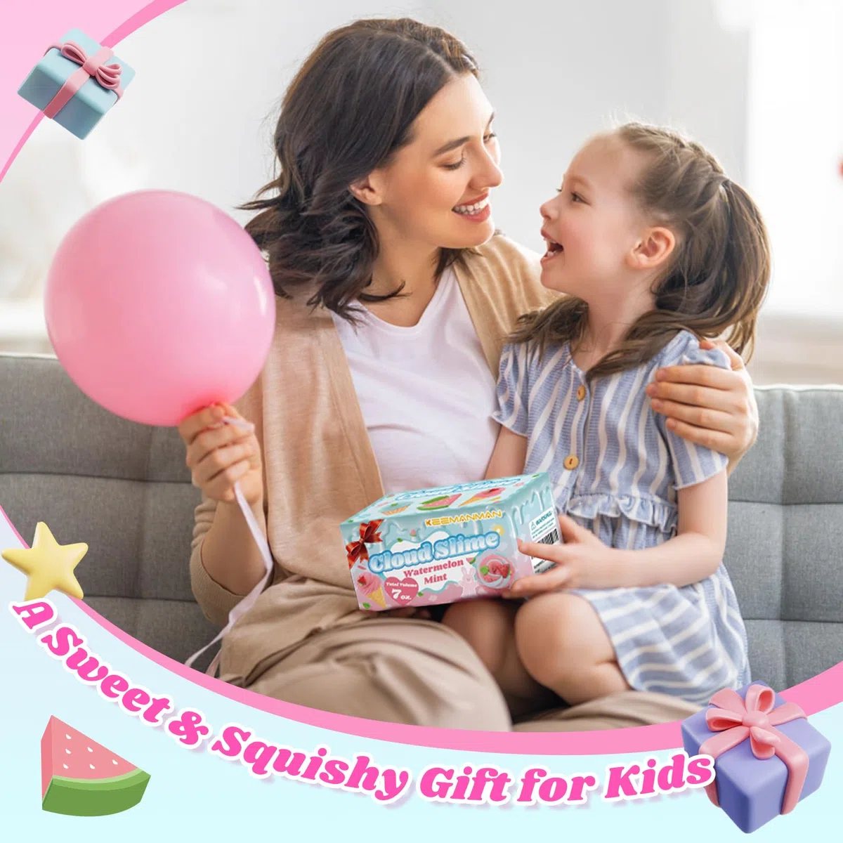Set Slime Nuvola 2 Pezzi con Charms Anguria Rossa e Menta – Slime Profumato Fai-da-Te per Bambini e Bambine – Giocattolo Antistress Educativo – Regalo di Compleanno e Festa