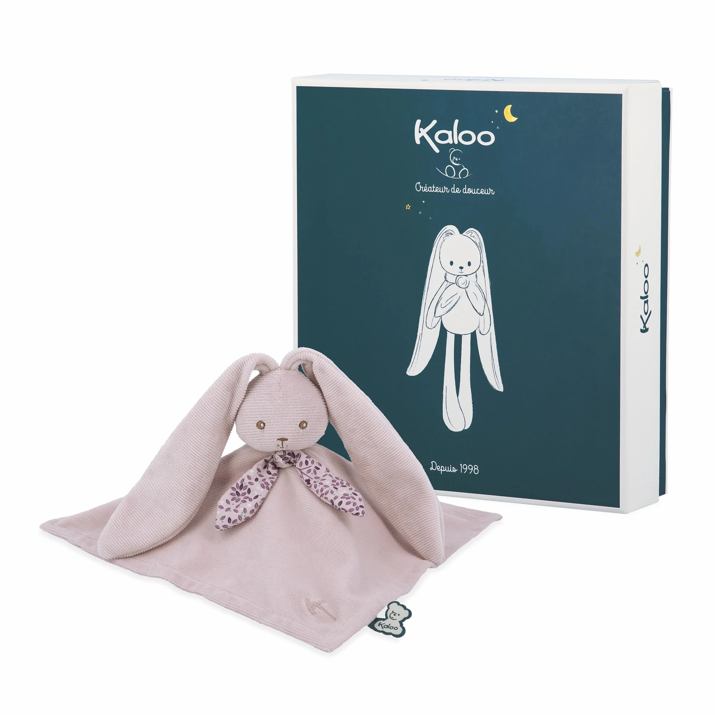 KALOO - Lapinoo - Doudou Coniglio Rosa - Peluche Neonato - Quadrato 30 x 30 cm - Due Materiali Morbidi Viscosa e Velluto a Coste - Cofanetto Regalo - dalla Nascita, K218002