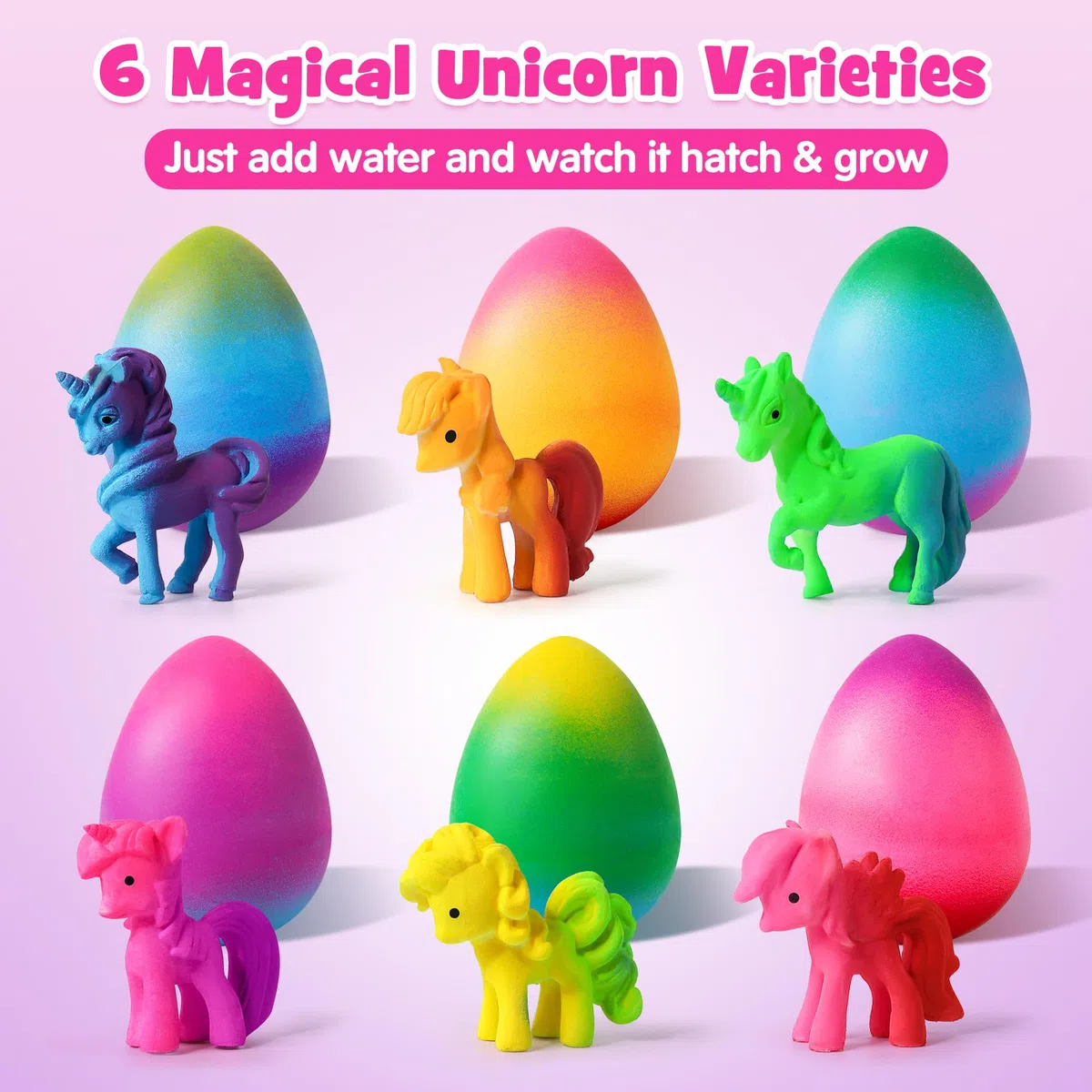 Mocoosy Uova di Unicorno da Cova Arcobaleno per Bambini - 6 Pezzi Sorpresa Magica Uova in Crescita Unicorno Giocattoli Regali per Ragazze, Giocattolo Magico Regalo di Compleanno per Ragazze 3-12 Anni