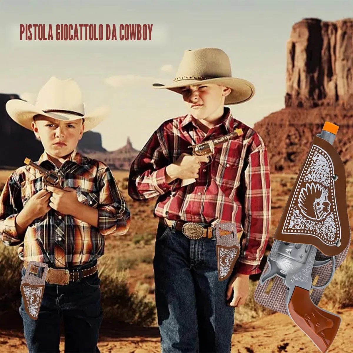 Cowboy Pistola 6 Set da Pistola Giocattolo Cowboy Plastica Accessori Cowboy Saccessori Costumecowboy con Fondina e Cintura per Carnevale Halloween