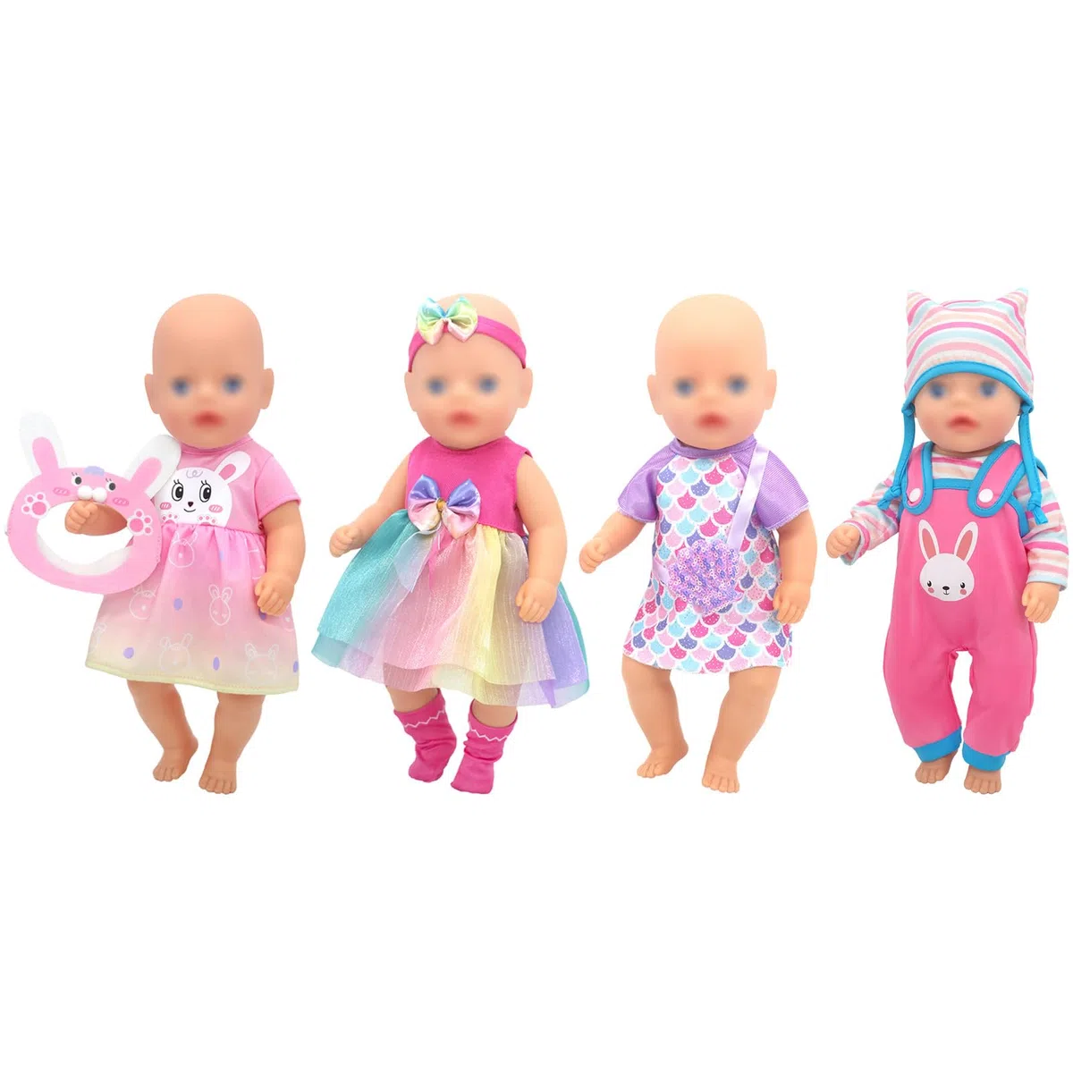 Set di vestiti per bambole con cappotto, fascia e calze per bambole da 28 a 34 cm, 4 confezioni