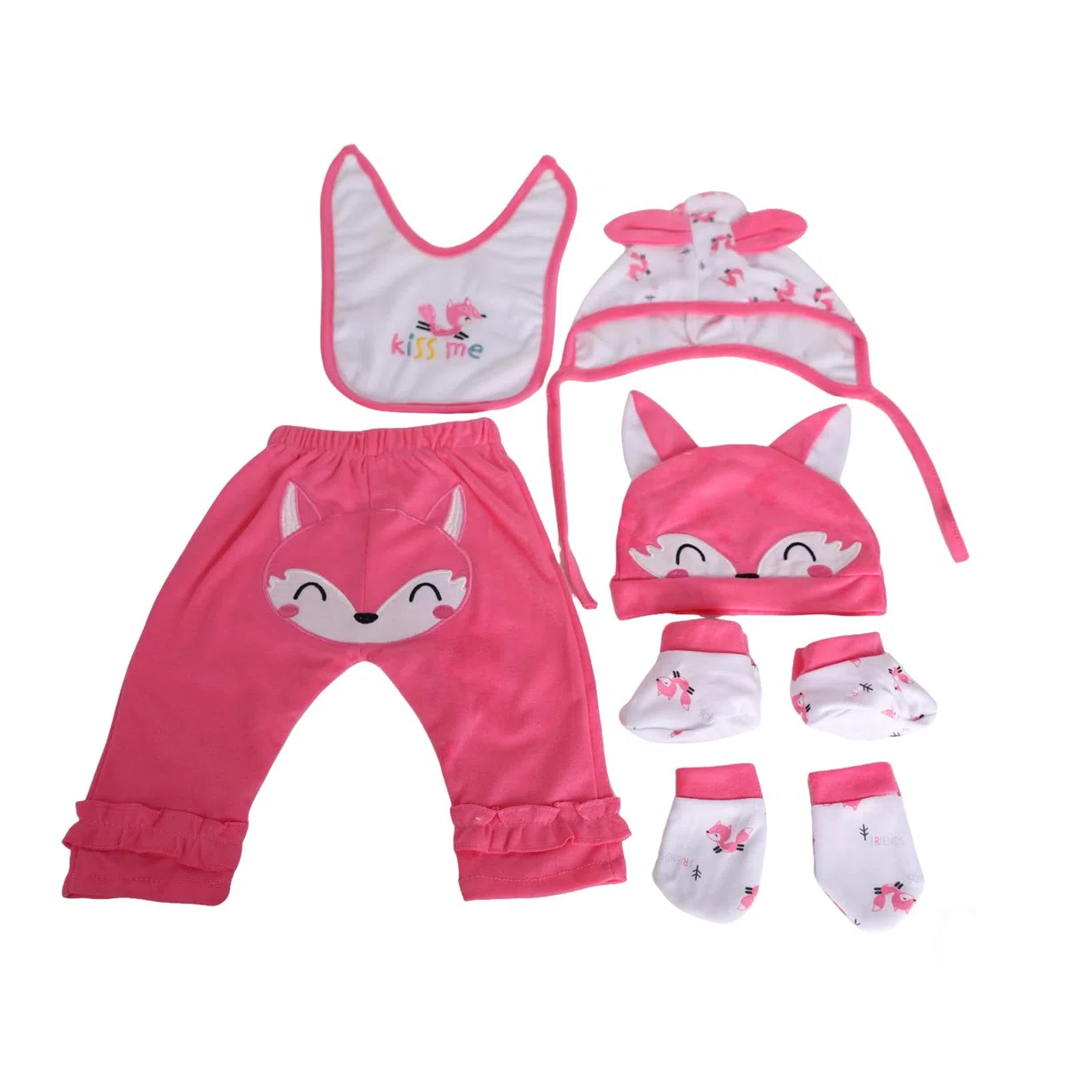 Set di vestiti per bambole, motivo: volpe, rosa, cotone, per bambole da 48 a 55 cm, 7 pezzi, per bambole dai 3 anni in su