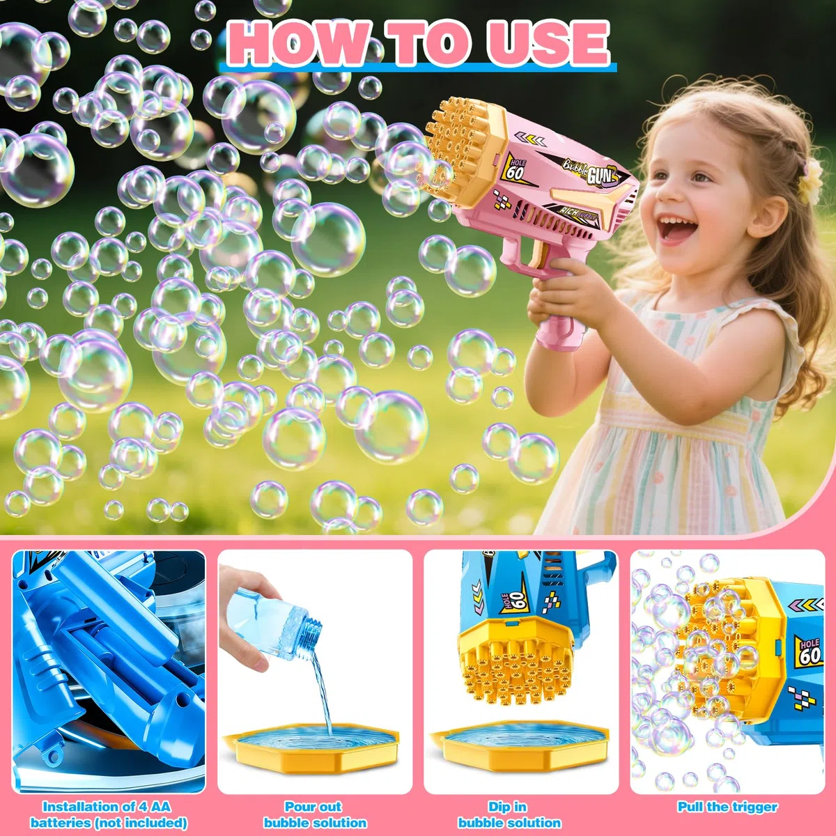 Pistola a Bolle per Bambini, 2 Pieces Macchina Automatica per Bolle, Sparabolle di Sapone LED, 15000 + Bolle/Min, per Feste Compleanno All'aperto Matrimoni, Verde, per Bambini Giardino Estivi