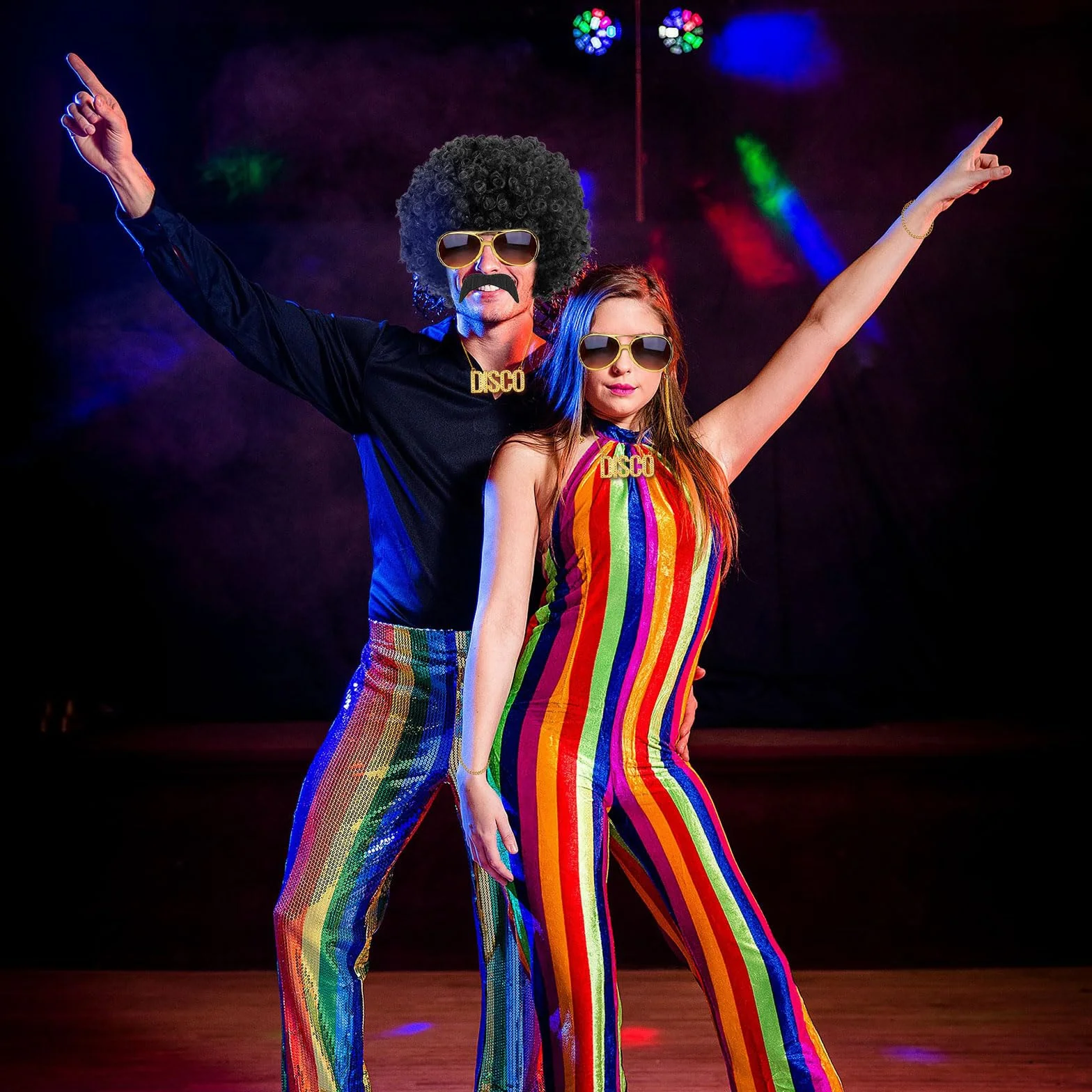 VIKSAUN 5 Pezzi Set di Costumi Hippie, Accessori Rapper Anni '80/'90, Parrucca Afro Funky, Parrucca Anni '70 '80 da Discoteca, Costume Anni '60 Anni '70 Costume Carnevale Discoteca Adatto