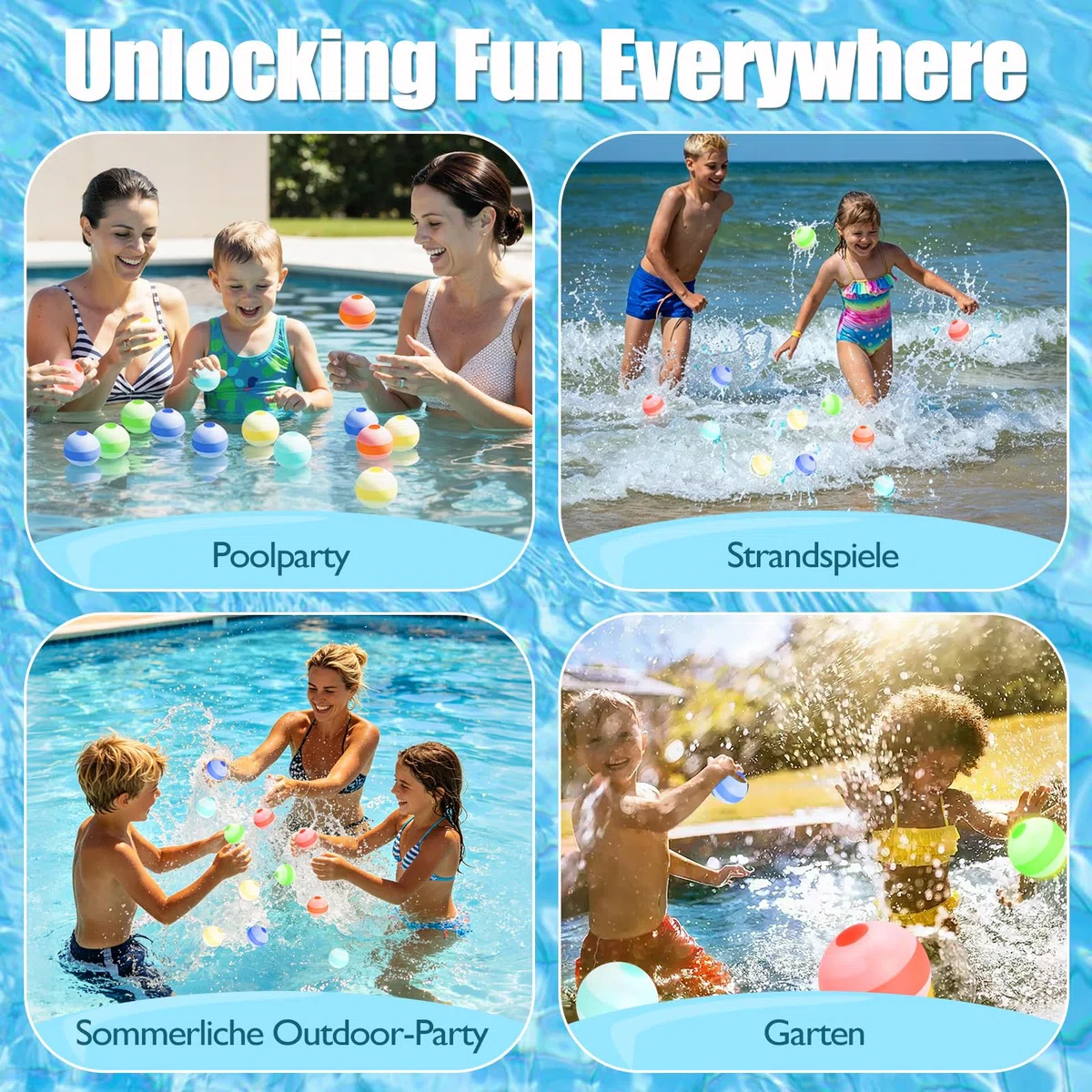 6 palloncini riutilizzabili, a chiusura automatica, per bambini, adulti, palloncini ad acqua, per attività all'aperto, per piscina, feste estive, spiaggia