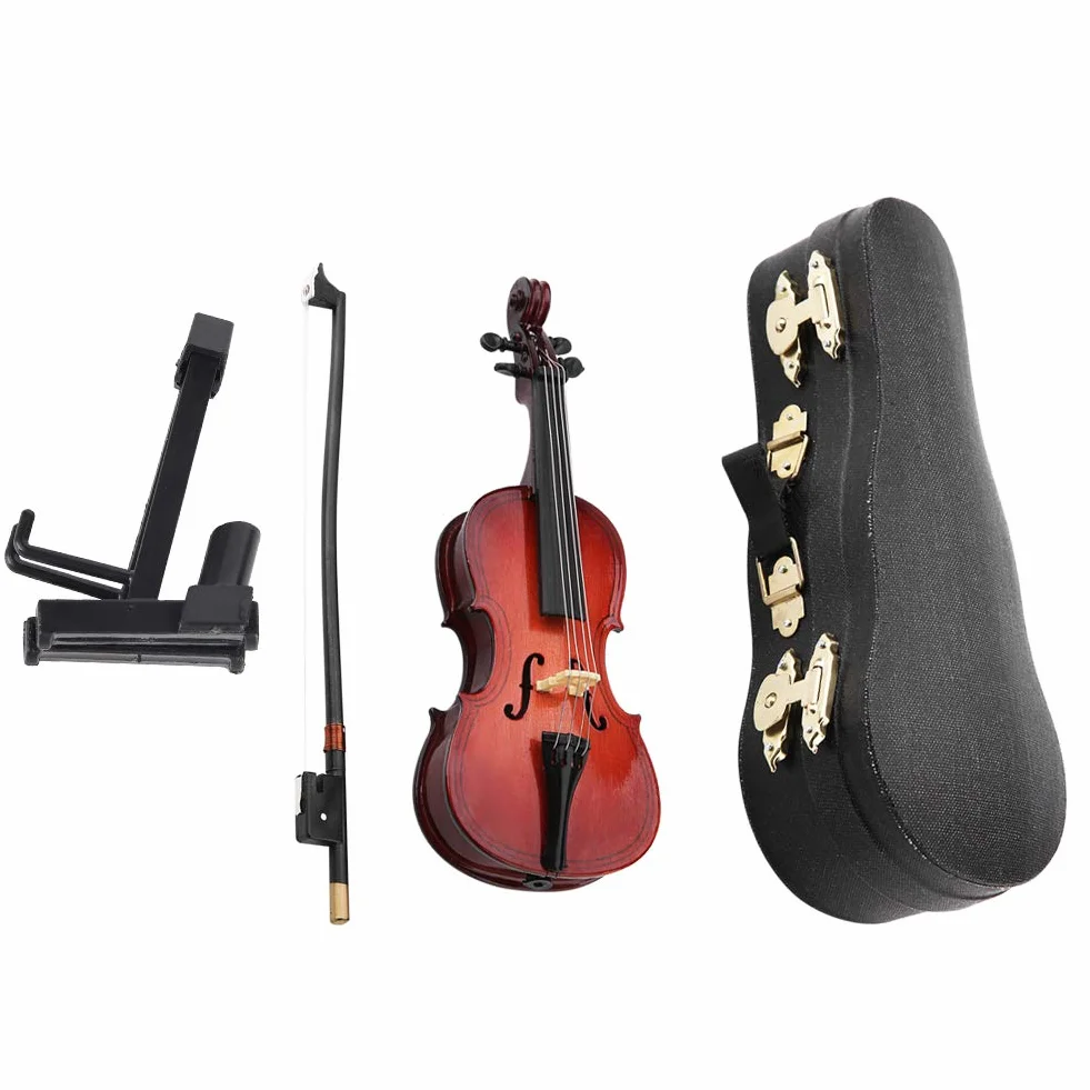14 cm Mini in legno violoncello strumento modello ornamenti con supporto e custodia, squisita fattura, A per bambini o musicisti amici