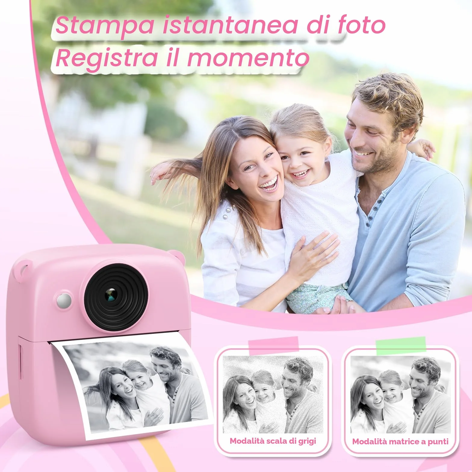 CalineGam Macchina Fotografica Bambini Istantanea, 2.0 Pollici Fotocamera Digitale Bambini con 32GB Scheda e Carta Fotografica, Regali di Natale Compleanno per 4 5 6 7 8 9 10 Ragazze Ragazzi (Rosa)
