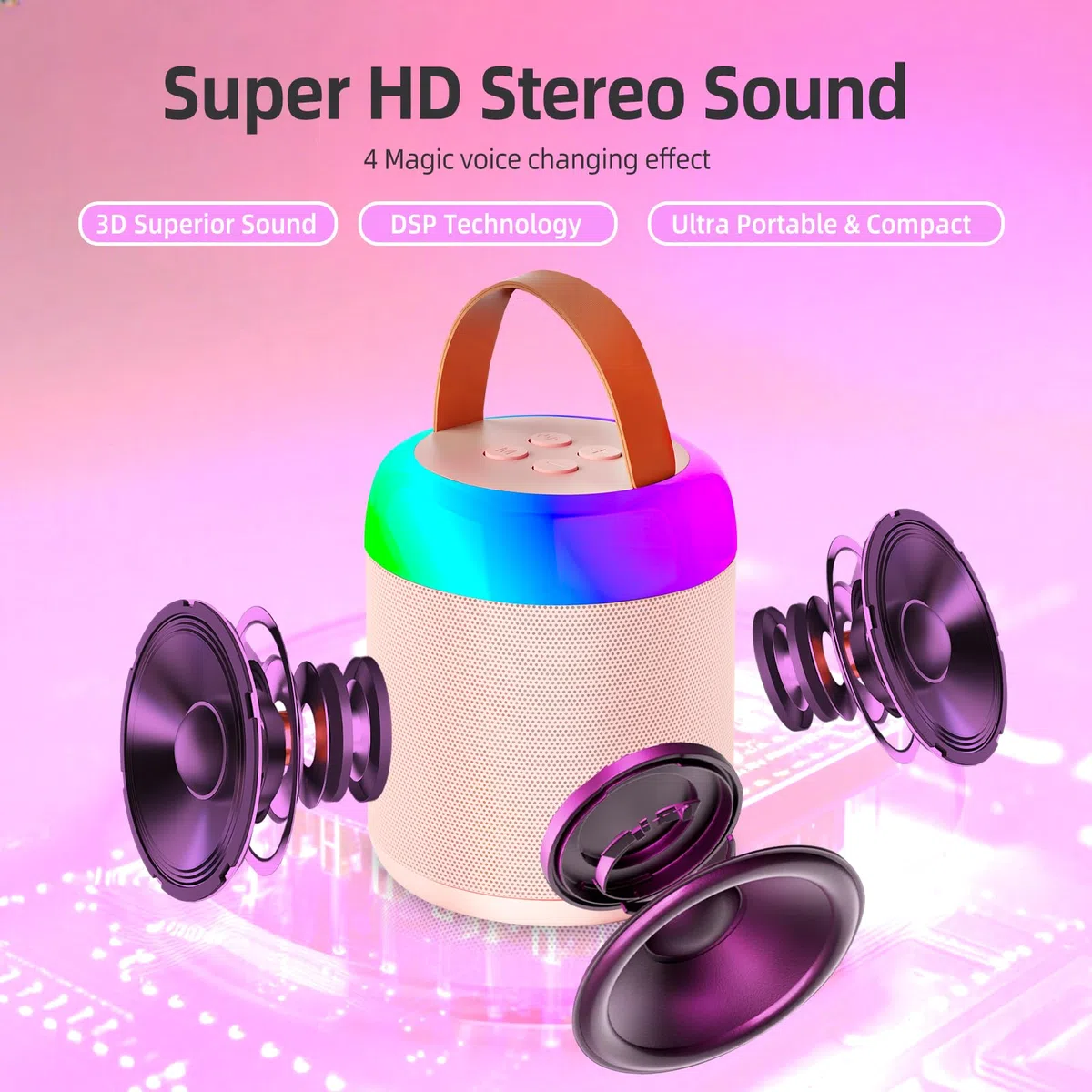 Karaoke per Bambini con Microfono,Regalo Compleanno Bambina 3-12 Anni,Cassa Bluetooth con Luce LED e Cambia Voce,2 Microfoni Wireless,1 biglietto di auguri,per Ragazzi e Ragazze 3-15 Anni