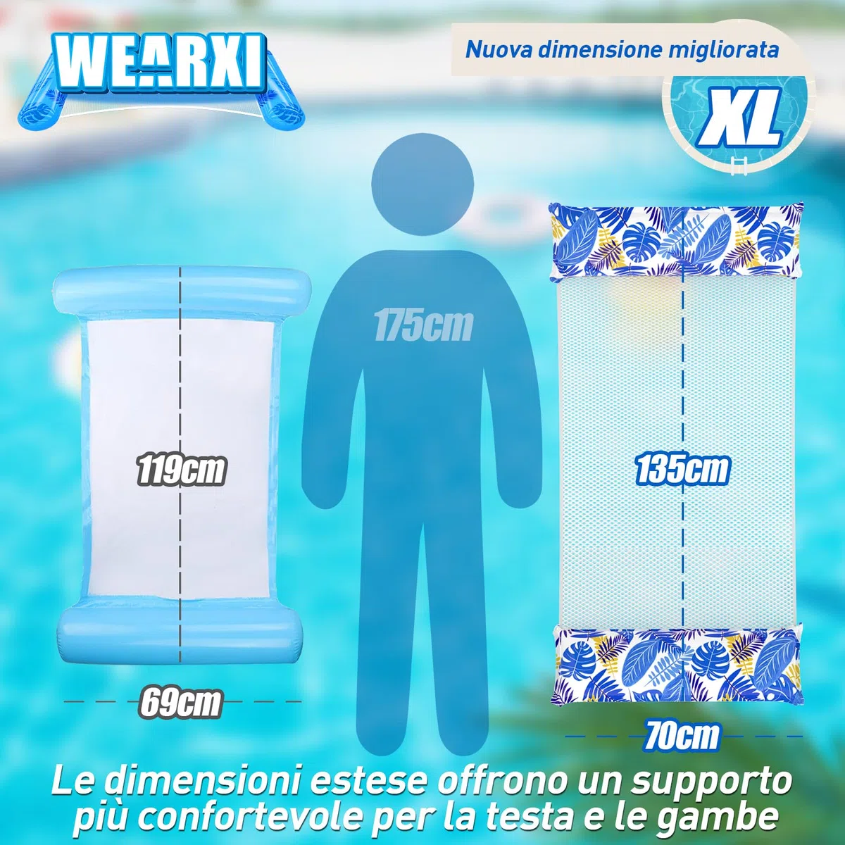 WEARXI Materassino Mare XL, 2 pezzi Materassino Piscina 4 in 1, Materassino Gonfiabile Mare Piscina, Gonfiabili Piscina, Gonfiabili per Piscina, Amaca Galleggiante, Amaca Gonfiabile Mare