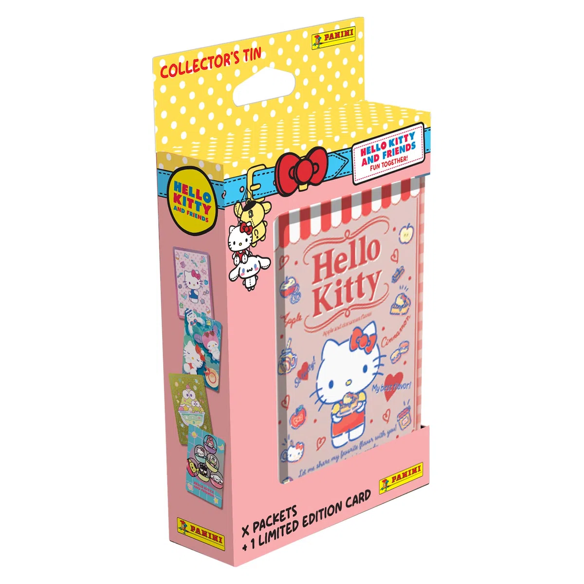 Panini Hello Kitty & Friends Trading Cards - Scatola in metallo con 5 buste premium + 1 biglietto in edizione limitata (4 immagini casuali)