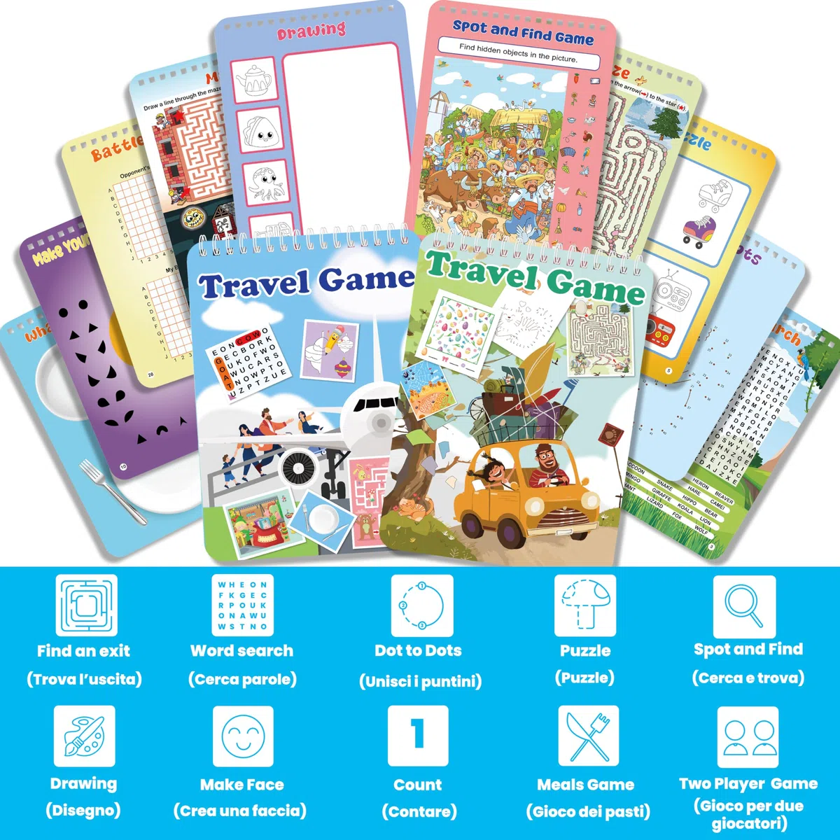 Elfew 2 Confezioni di Giochi Riutilizzabili per Attività per Bambini Età 4-8, 8-12, Giochi da Viaggio Includono 56 Giochi Diversi, 1-2 Giocatori, Giocattolo e Strumento di Apprendimento per Attività