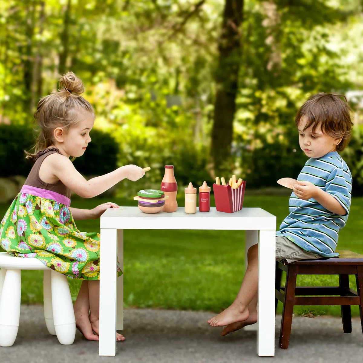 Toywoo Cibo da gioco in legno per bambini Set di hamburger Fast Food ToyPlay Accessori da cucina per i più piccoli Giocattolo Cibo Regalo per Ragazzi Ragazze Giocattoli Educativi
