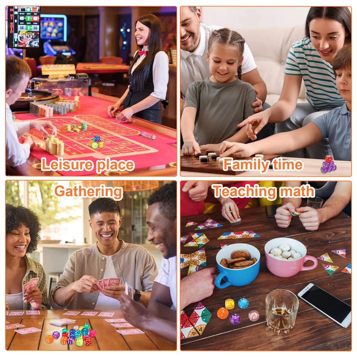Set di 50 cubi colorati da 18 mm, 6 lati, D6 Dice con angoli rotondi, cubi da gioco, grandi in acrilico, per giochi da tavolo, bar, kTV party tutoring (10 colori)