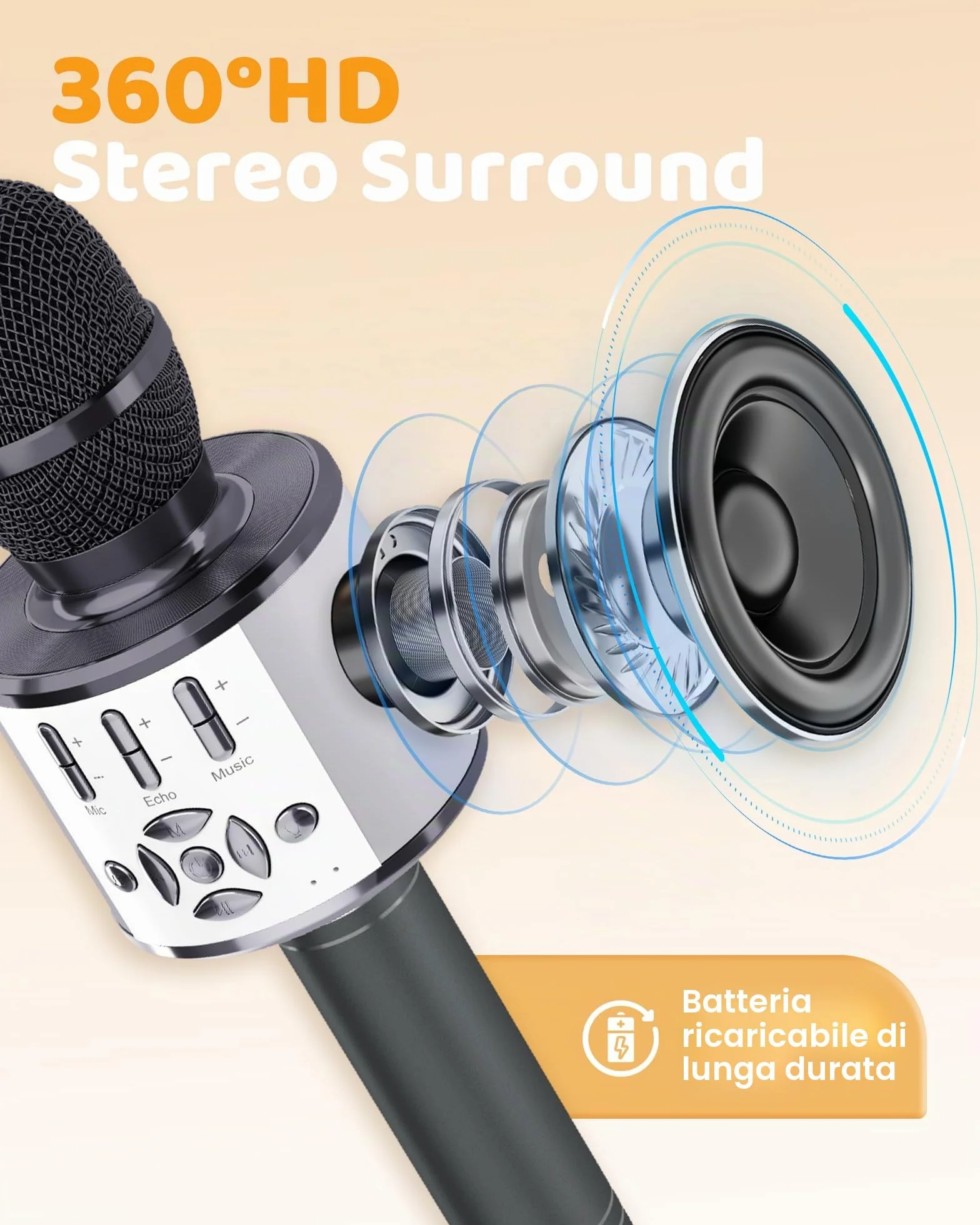 BONAOK Mikrofon Bluetooth bezprzewodowy LED dla dzieci Karaoke