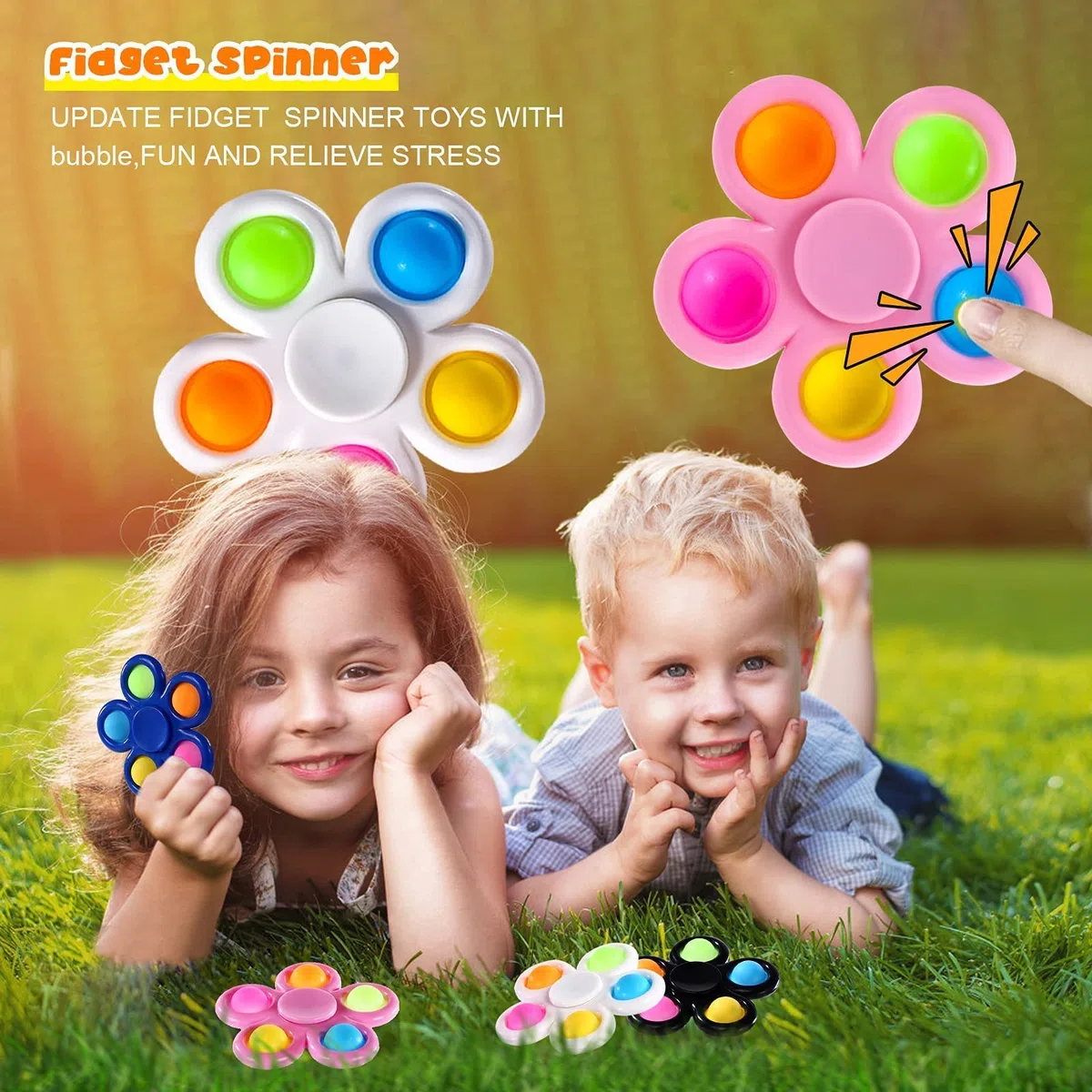 SCIONE 10 Confezioni Fidget Spinners Push Bubble Semplice Giocattolo per Bambini e Adulti, Pop Party Favors Goodie Bag Stuffers Set Giocattoli Sensoriali Fidget ADHD Anti-stress