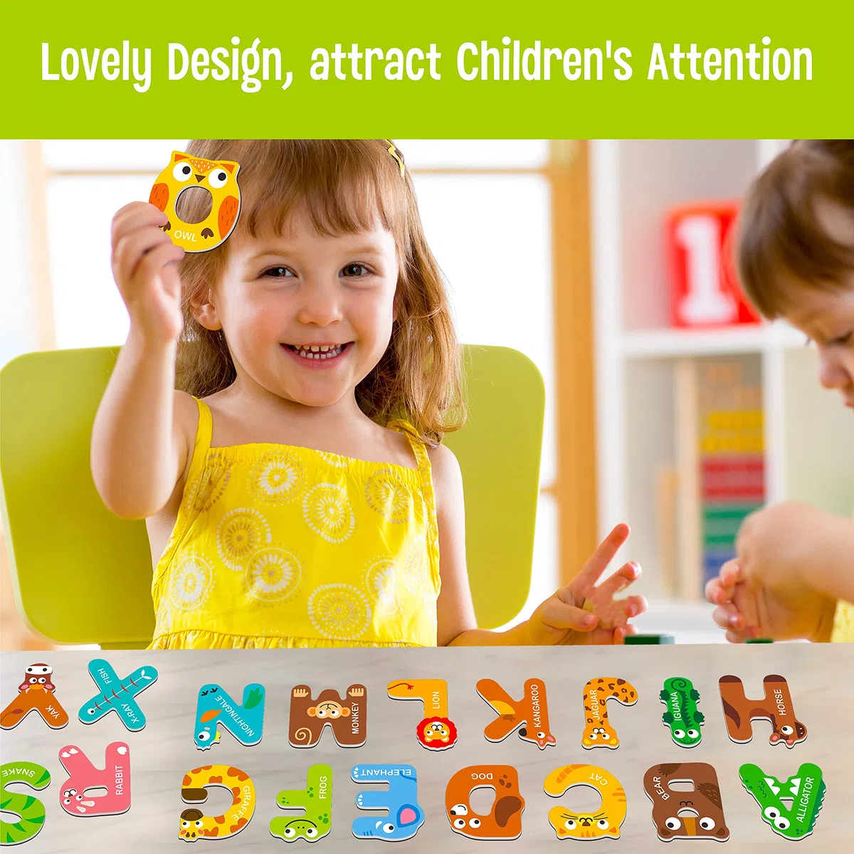 Lettere magnetiche di grandi dimensioni, Simpatici magneti ABC con alfabeto, Giocattoli animali maiuscoli, Giochi educativi per l'apprendimento dell'ortografia per bambini, Bambini 3 4 5 anni