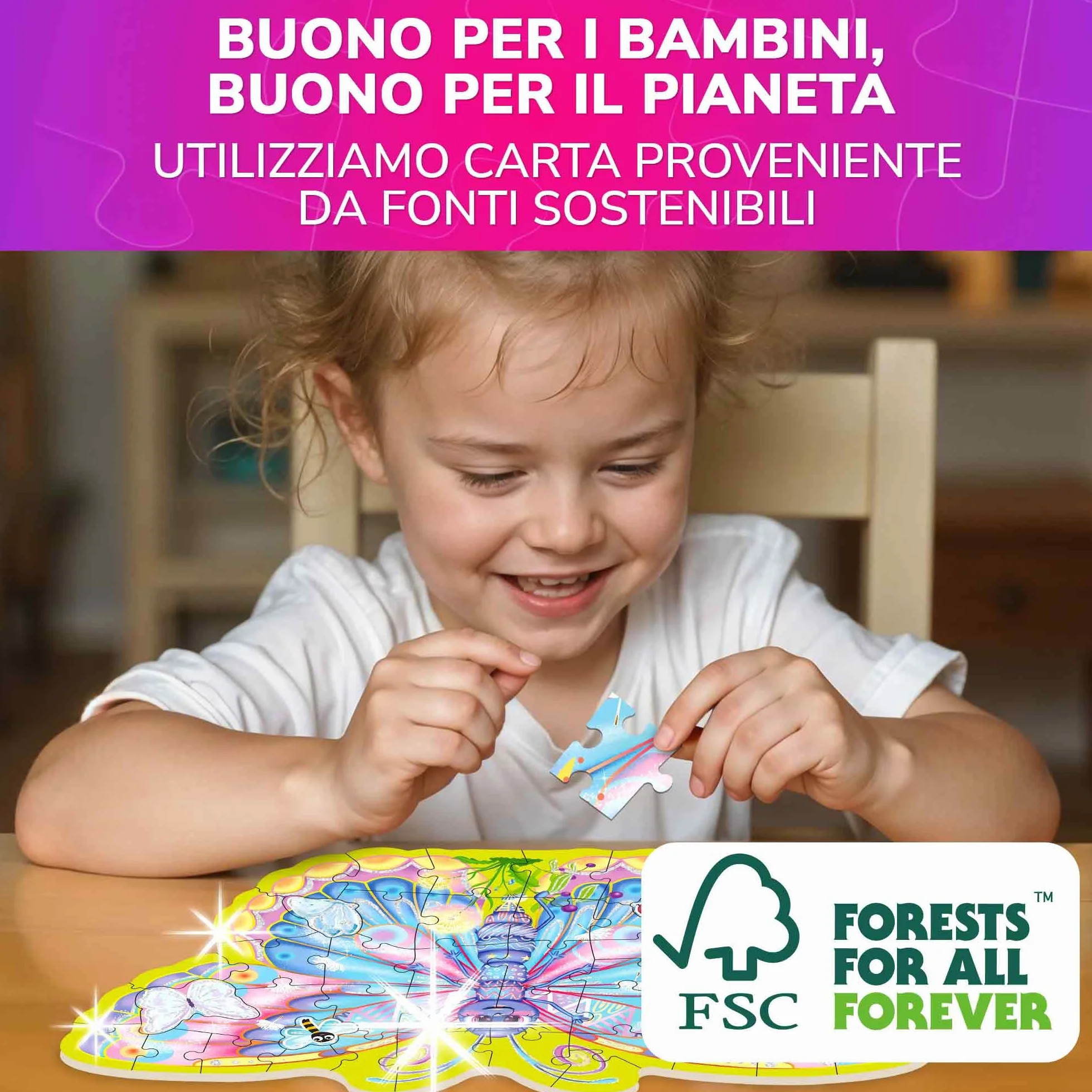 QUOKKA Shimmer Puzzle per Bambini Dai 4 ai 6 Anni - Puzzle a Forma di 48 pezzi - Confezione da 4: Principessa, Sirena, Farfalla e Unicorno - Giocattolo Bambini