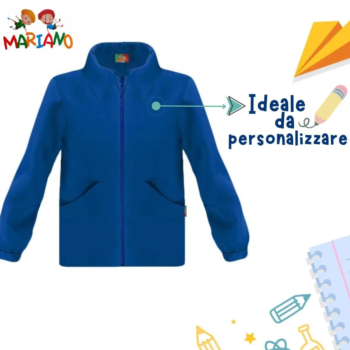Mariano - Grembiule Scuola Bambino Made in Italy, Asilo ed Elementari – Pratico, Resistente, con Bottoni e Colletto Staccabile – Casacca Senza Ricamo