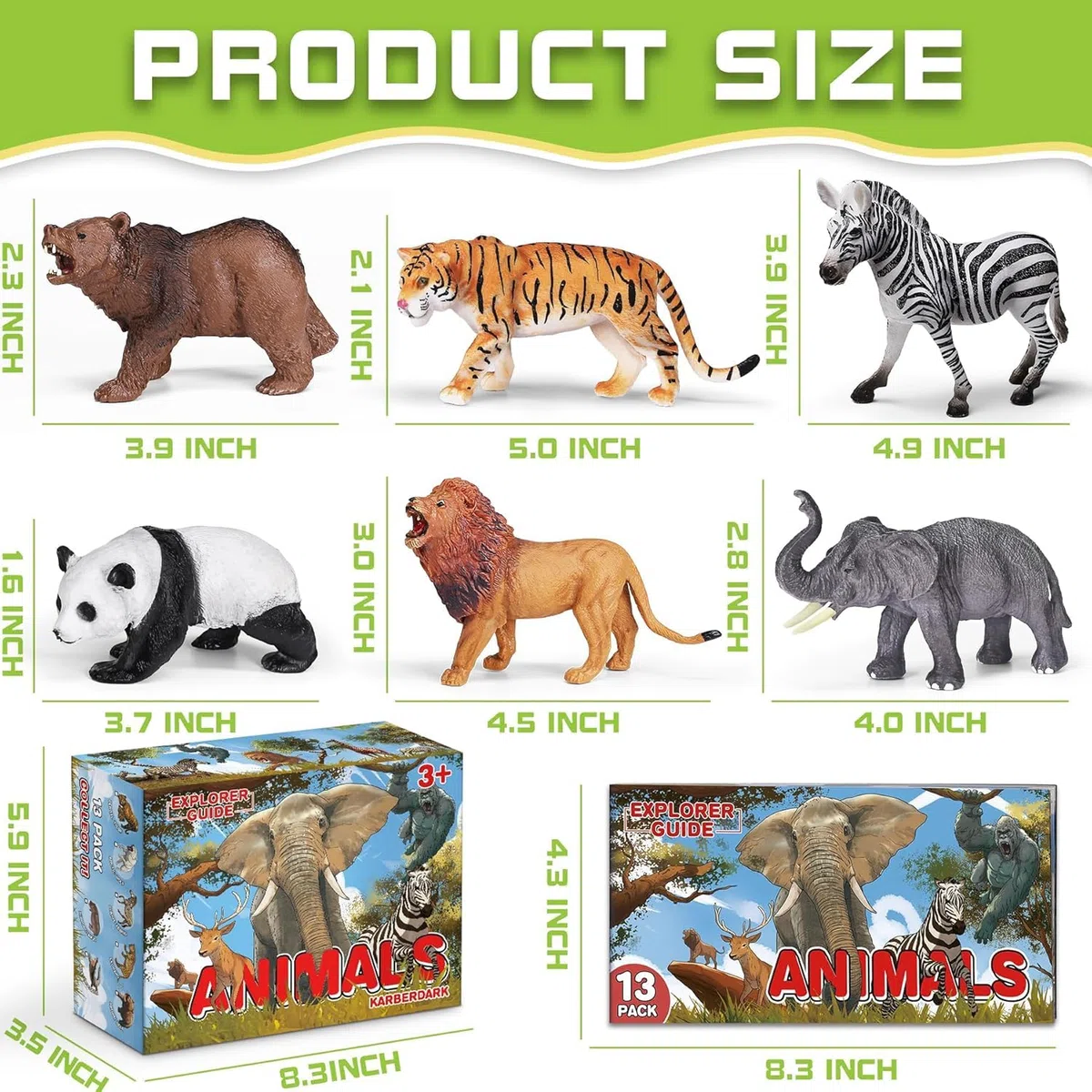 Confezione da 13 Giocattoli Animali Selvatici con Libretto Educativo e Scatola Regalo, Figure Realistiche di Animali Safari per Bambini, Figure in Plastica per Bambini 1–3 Anni, Regalo per Feste di Co