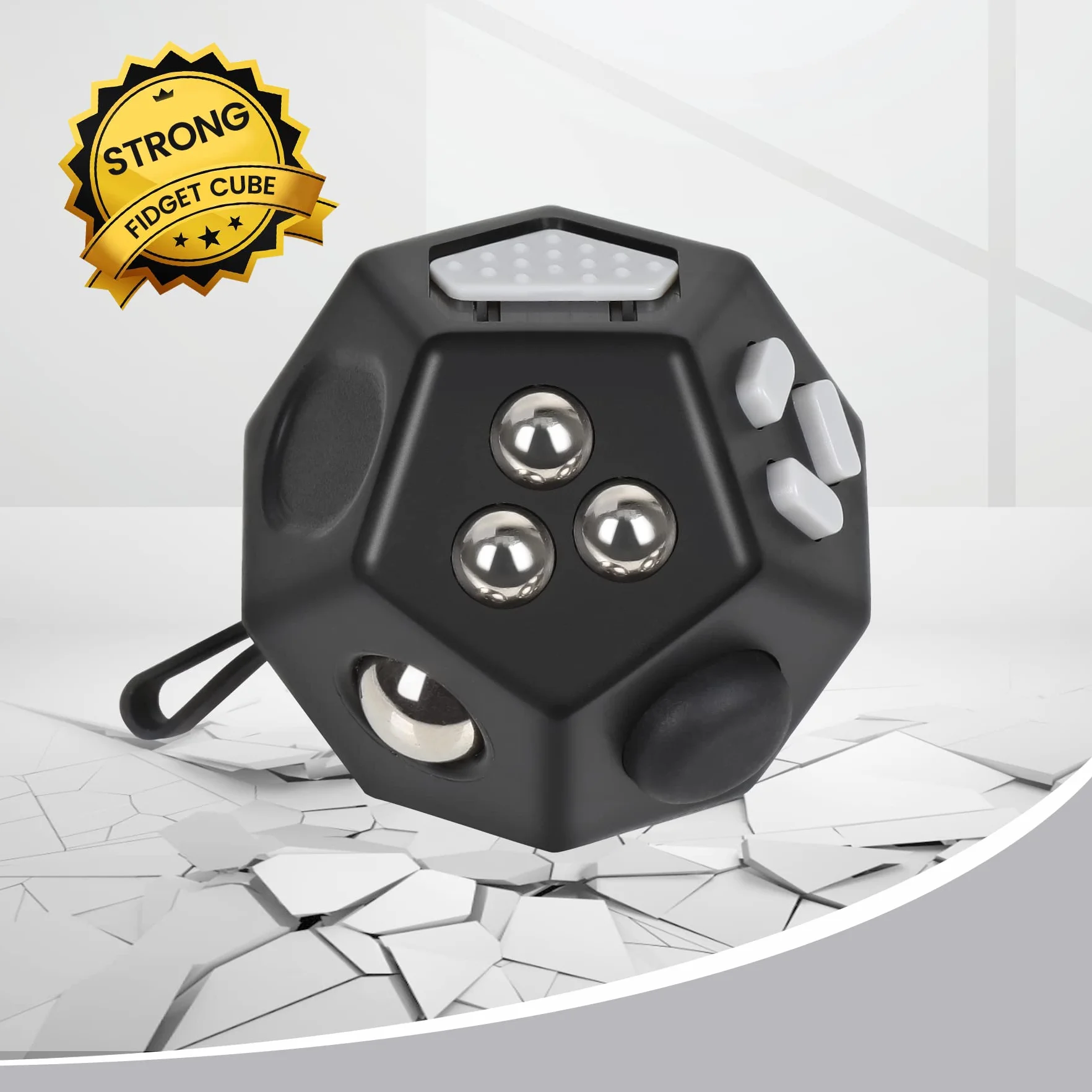 VCOSTORE Mini Fidget Cubo da stress a forma di cubo, 12 lati, per alleviare l'ansia, portatile, per bambini e adulti, con ADHD ADD OCD autismo (nero)