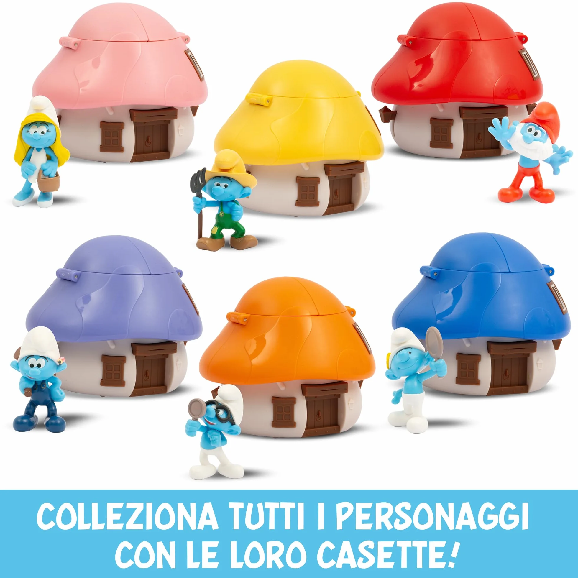 Giochi Preziosi I Puffi – Puffo Contadino da 5,5 cm e la Sua Casetta dei Puffi con Tetto Giallo, Meccanismo Ricaricabile ed Effetto Sorpresa, per Bambini A Partire dai 3 Anni