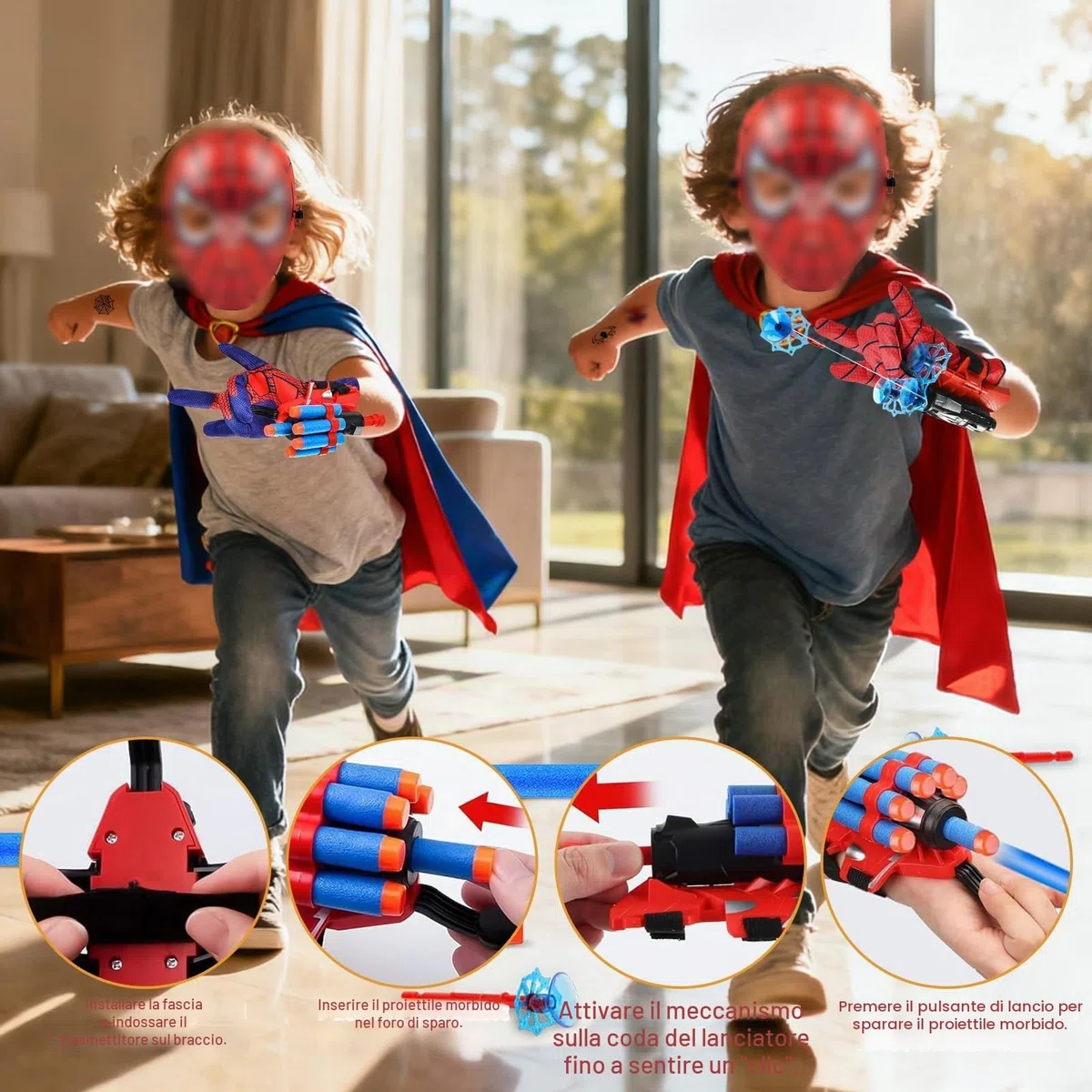 Set di 2 Guanti per Bambino,Guanti Maschera Spara Ragnatele Launcher Set,Giocattolo da Polso Web Launcher Toy,Giochi Bambino 5-10 Anni (A)