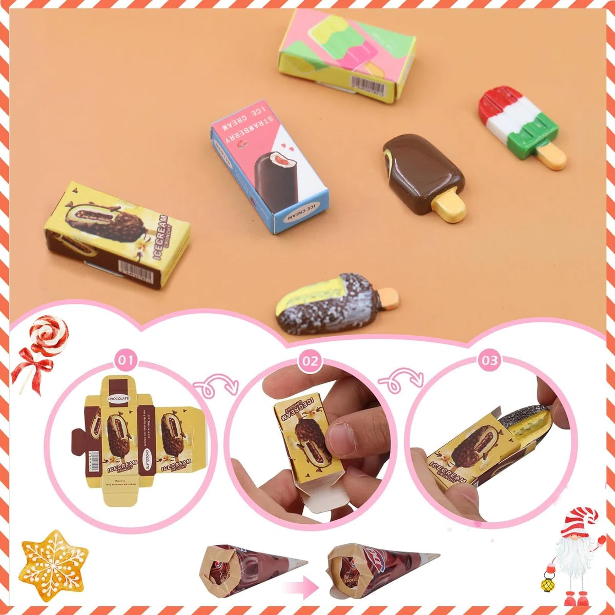 Accessori per la casa delle bambole, Mini Verse Frigorifero giocattolo con 40+ Mini alimenti, set da gioco per bambini, frigorifero per bambini realistico con ghiaccio, succo e accessori da cucina