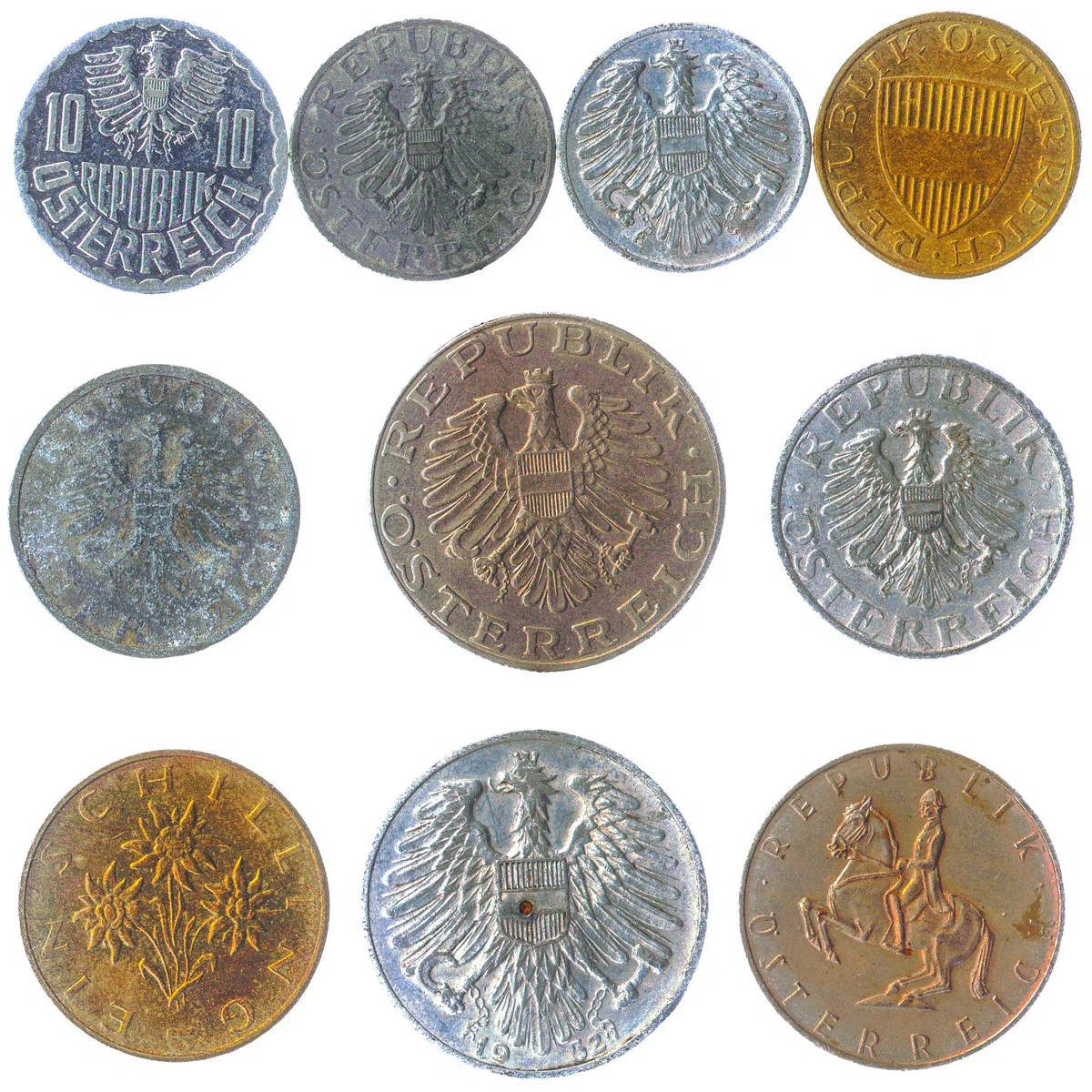 Austria 10 Groschen - 1 Scellino Austriaco Monete 1 Monete 1946-2001. Scelta Perfetta Per La Vostra Moneta Bancaria, Supporti Della Moneta E Moneta Album