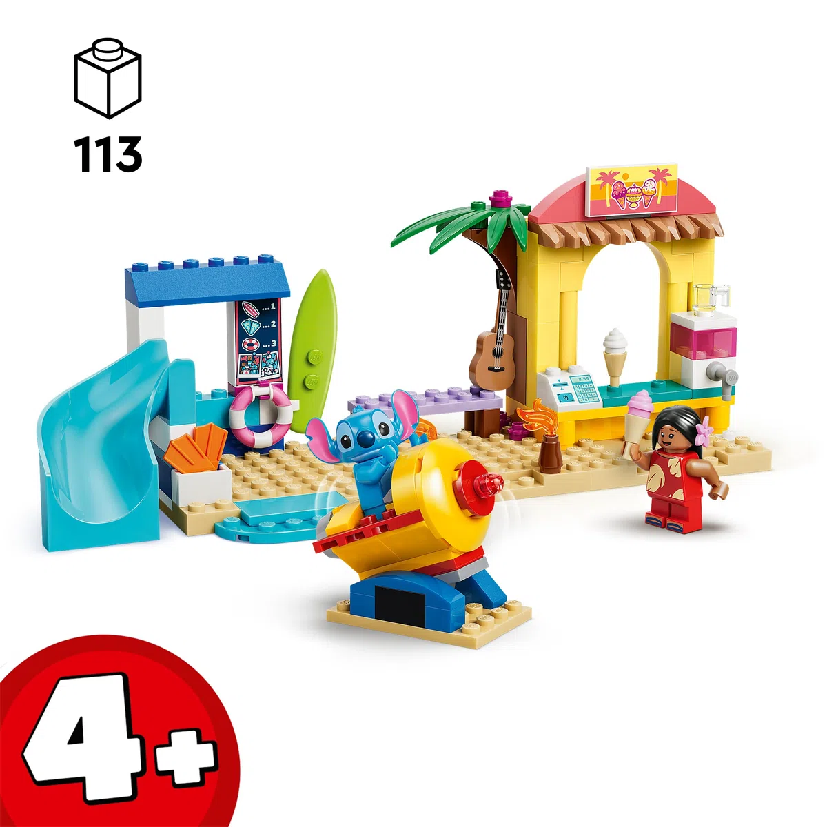 LEGO | Disney Divertimento in Spiaggia con Lilo e Stitch - Giochi Didattici con 2 Negozi, Giostra a Forma di Astronave e 2 Minifigure - Set Montessori - Regalo per Bambine e Bambini da 4 Anni - 43280