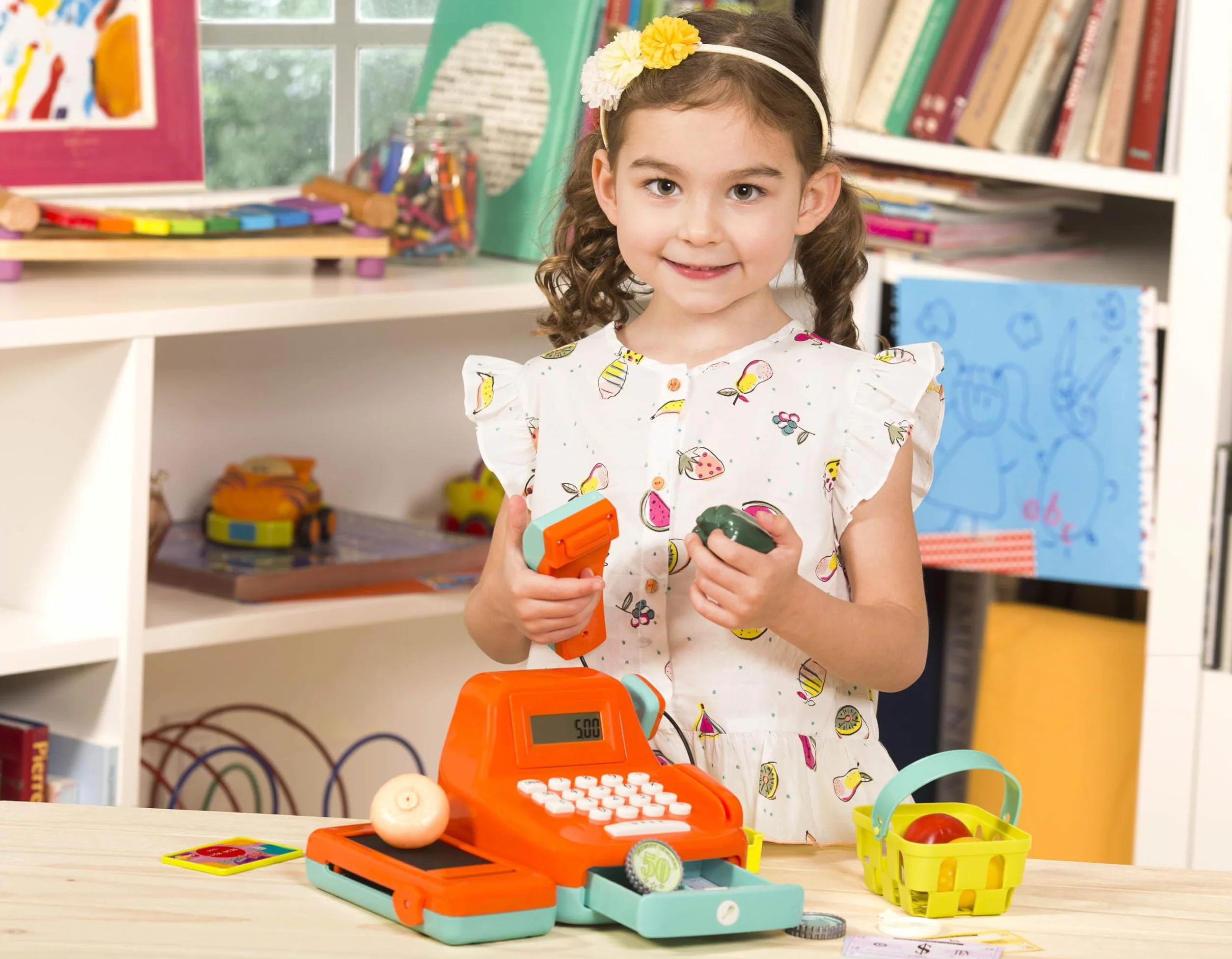 Battat - Registratore di cassa - Registro dei giochi di finzione - Calcolo del registro di cassa - Accessori per la spesa dei bambini - Scanner e suoni - 3 anni +