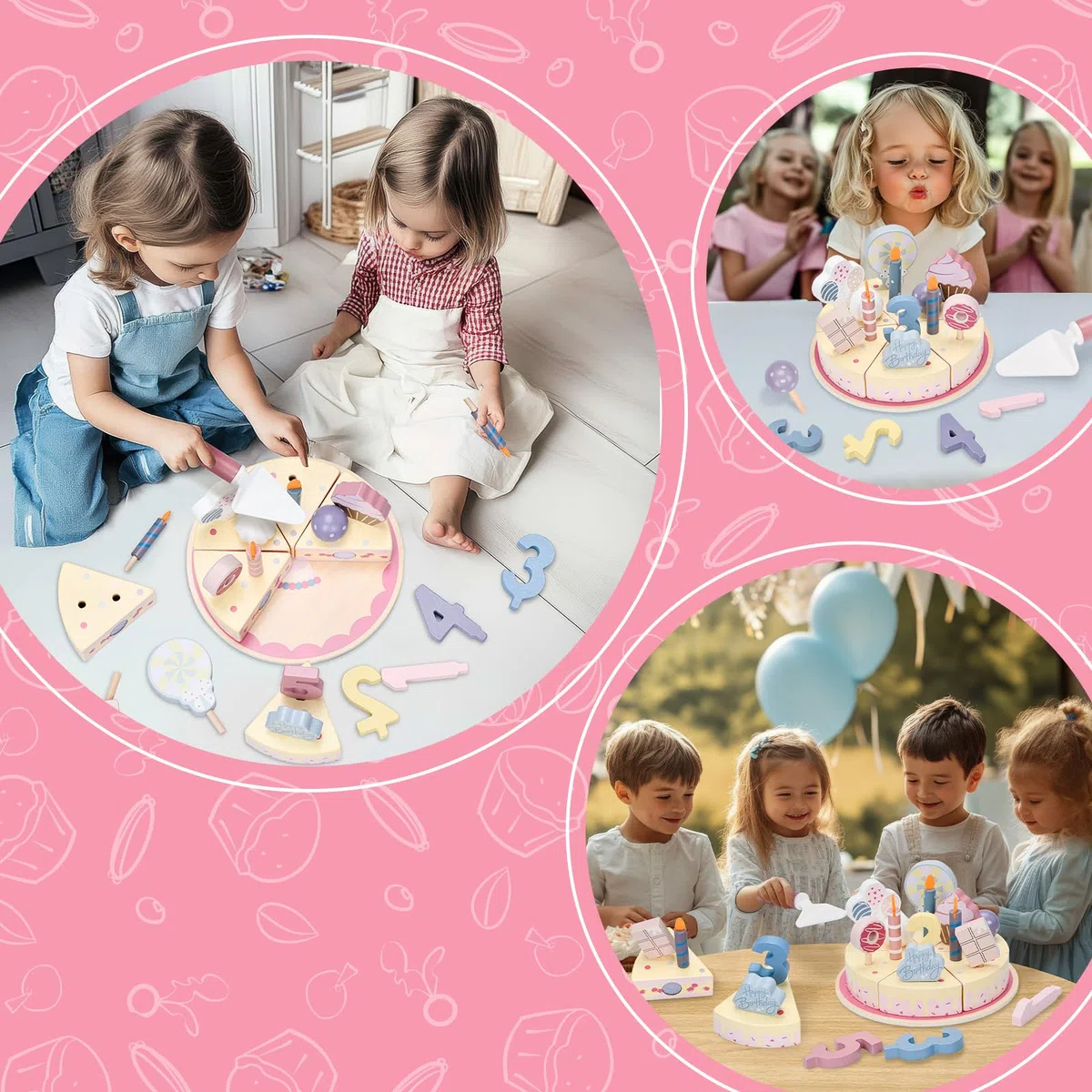 Accessoires De Cuisine En Bois Pour Gâteau D'anniversaire, Jouets De Cuisine Pour Enfants, Gâteau D'anniversaire En Bois Modulable Et Séparable, Jouets De Cuisine, Cadeau En Bois Pour Enfants