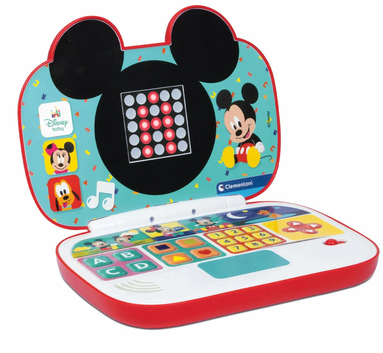 Disney Baby Clementoni - Il Mio Primo Laptop Mickey, Gioco Educativo Computer Bambino 12+ Mesi, Centro attività Prima Infanzia, Insegna Lettere e Numeri in 2 modalità di Gioco, Lingua Italiana, 17834