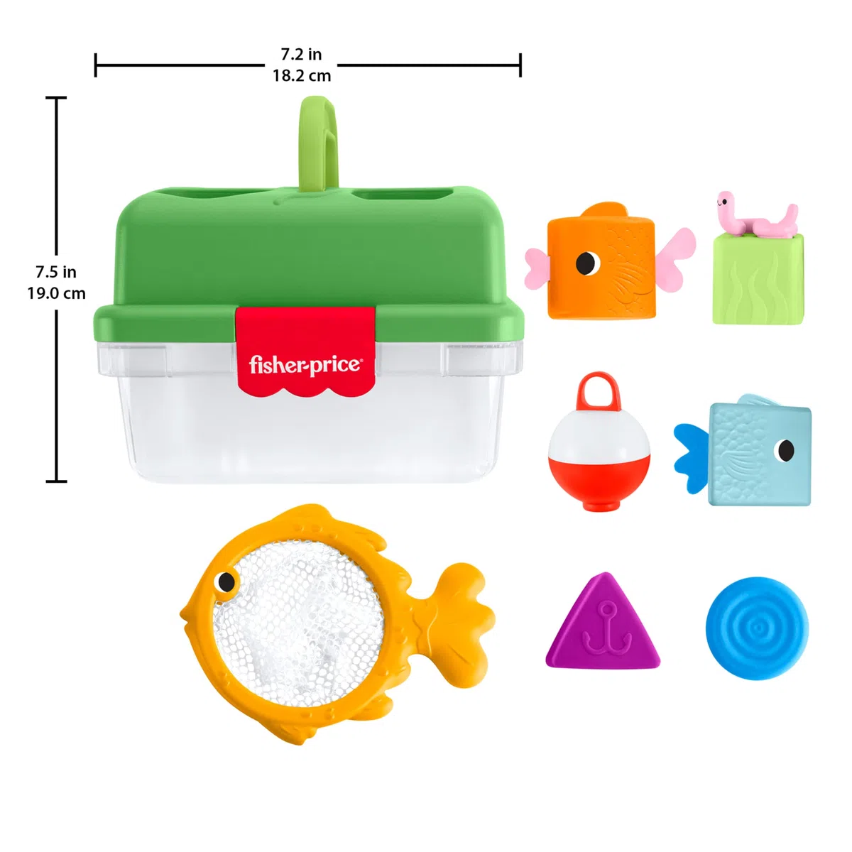 Fisher-Price - Cassetta Amici della Foresta, Set a Tema Pesca con retino e 6 Blocchi a Forma di Pesci, attività di Scelta per sviluppare la capacità di risoluzione dei Problemi, 6+ Mesi, JLB85