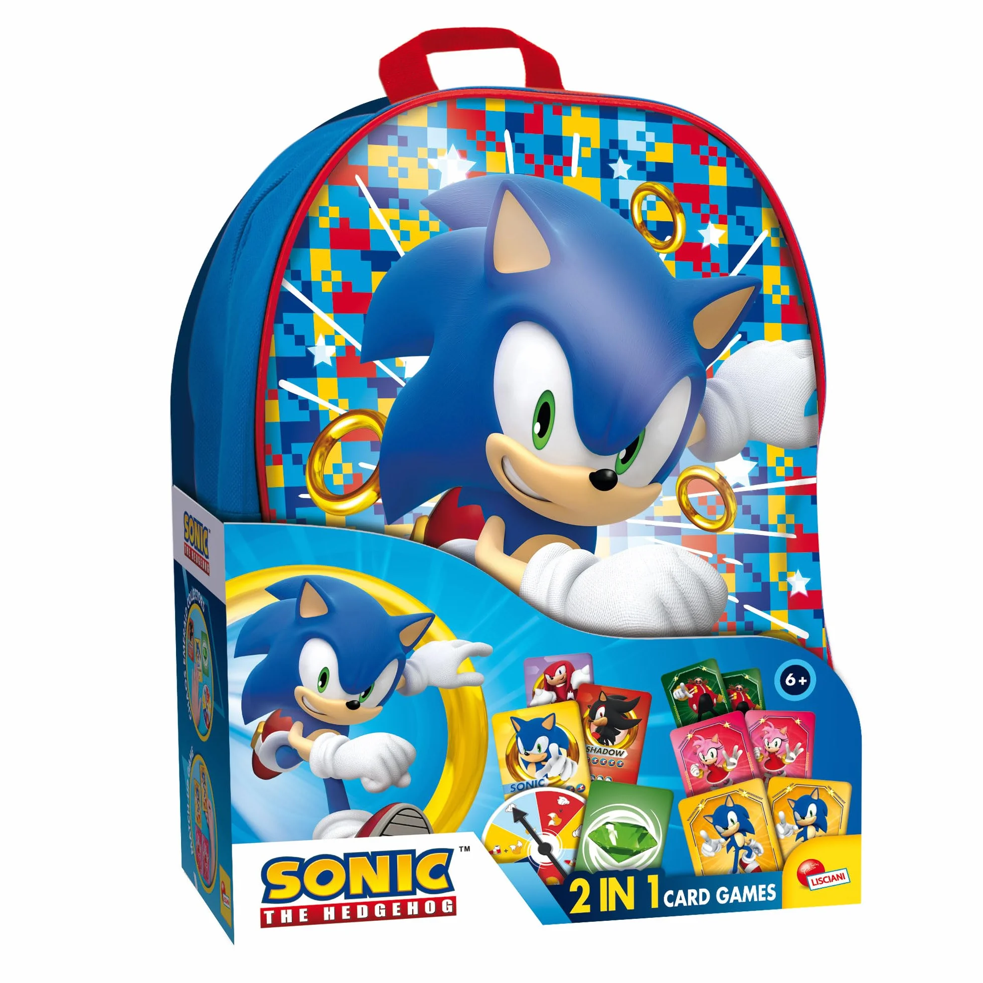Liscianigiochi- Sonic 2 in 1 Card Games in a Backpack, 104536, Multicolore
