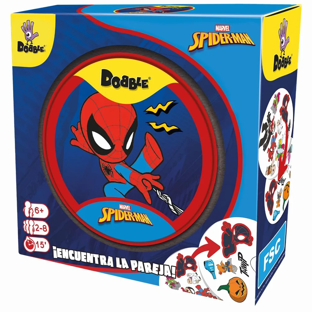 Asmodee Dobble Spiderman, Gioco di Carte Osservazione e Velocità per Bambini e Adulti, Gioco da Tavolo, 15 Minuti di Gioco, A partire da 6 anni, 2-8 Giocatori