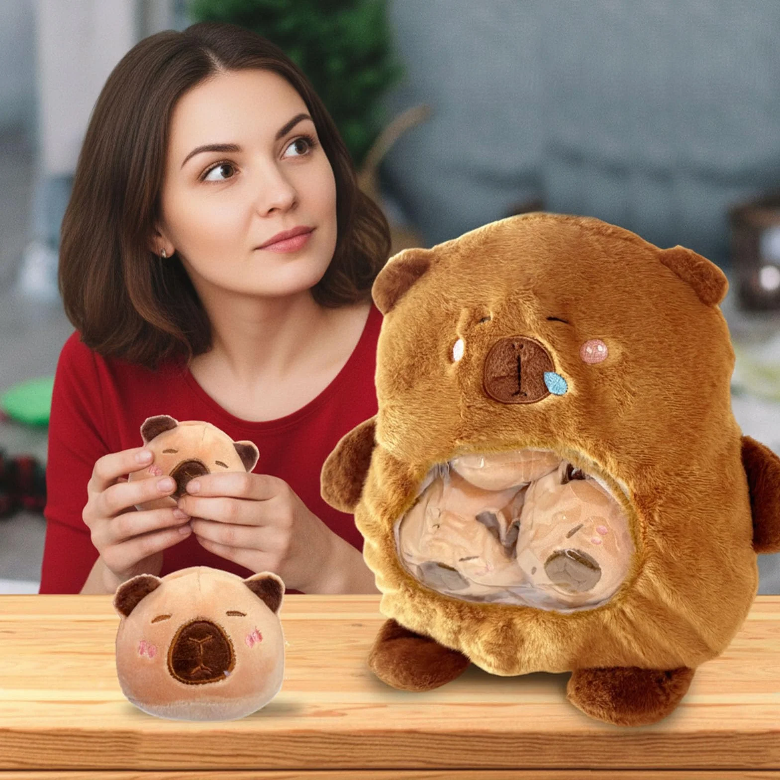 Generico Cuscino Per Capybara, Generico Peluche Capibara con 3 mini Capibara Peluche, morbide bambole Capibara regalo di compleanno